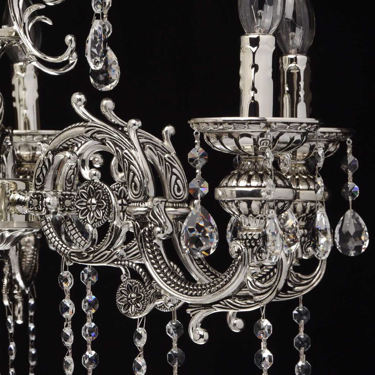 Kristall Kronleuchter in Silber antik 6-flammig Klassisch SAIDA Lampe
