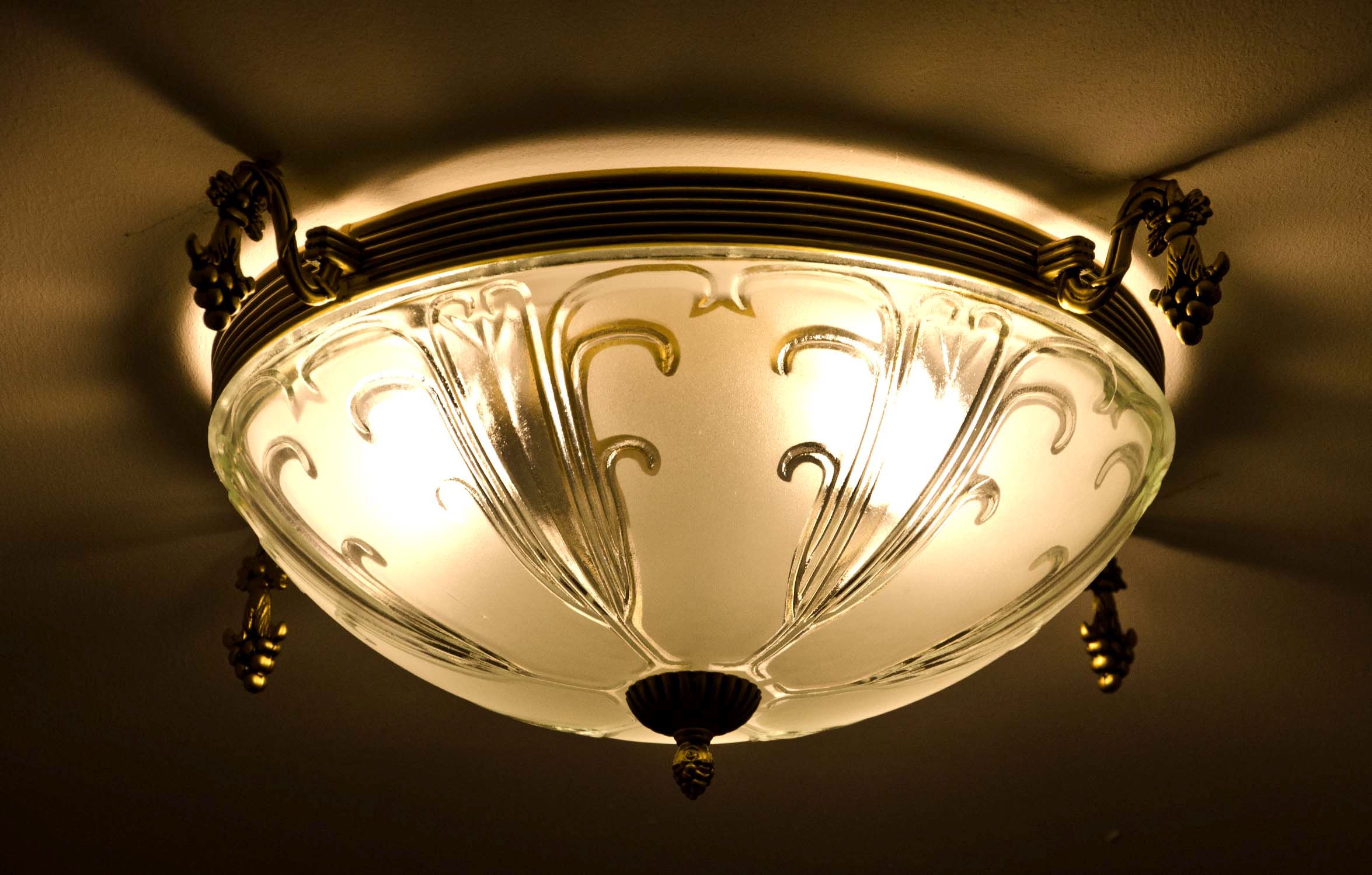 XXL Deckenlampe rund Ø41cm Glas 3xE27 in Messing Antik Jugendstil