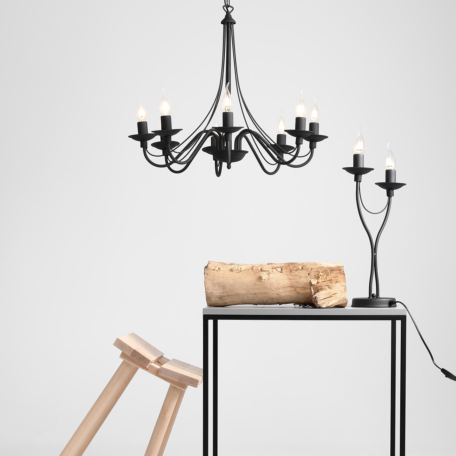 Schwarzer Kronleuchter 8-flmg Ø65cm Rustikal Beleuchtung Esszimmer