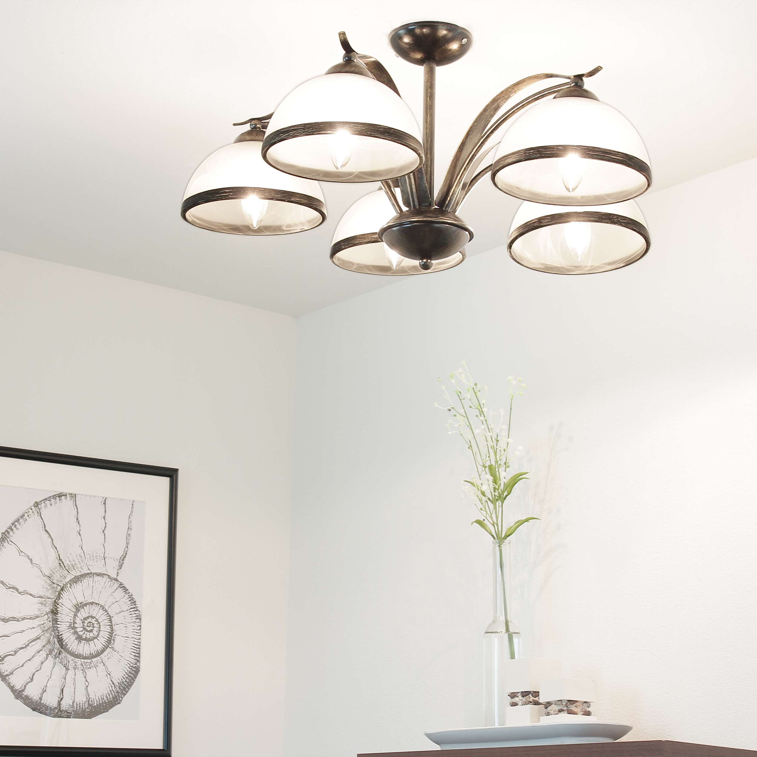 Deckenleuchte in Messing 5x E27 Floral Leuchte Deckenlampe Decke