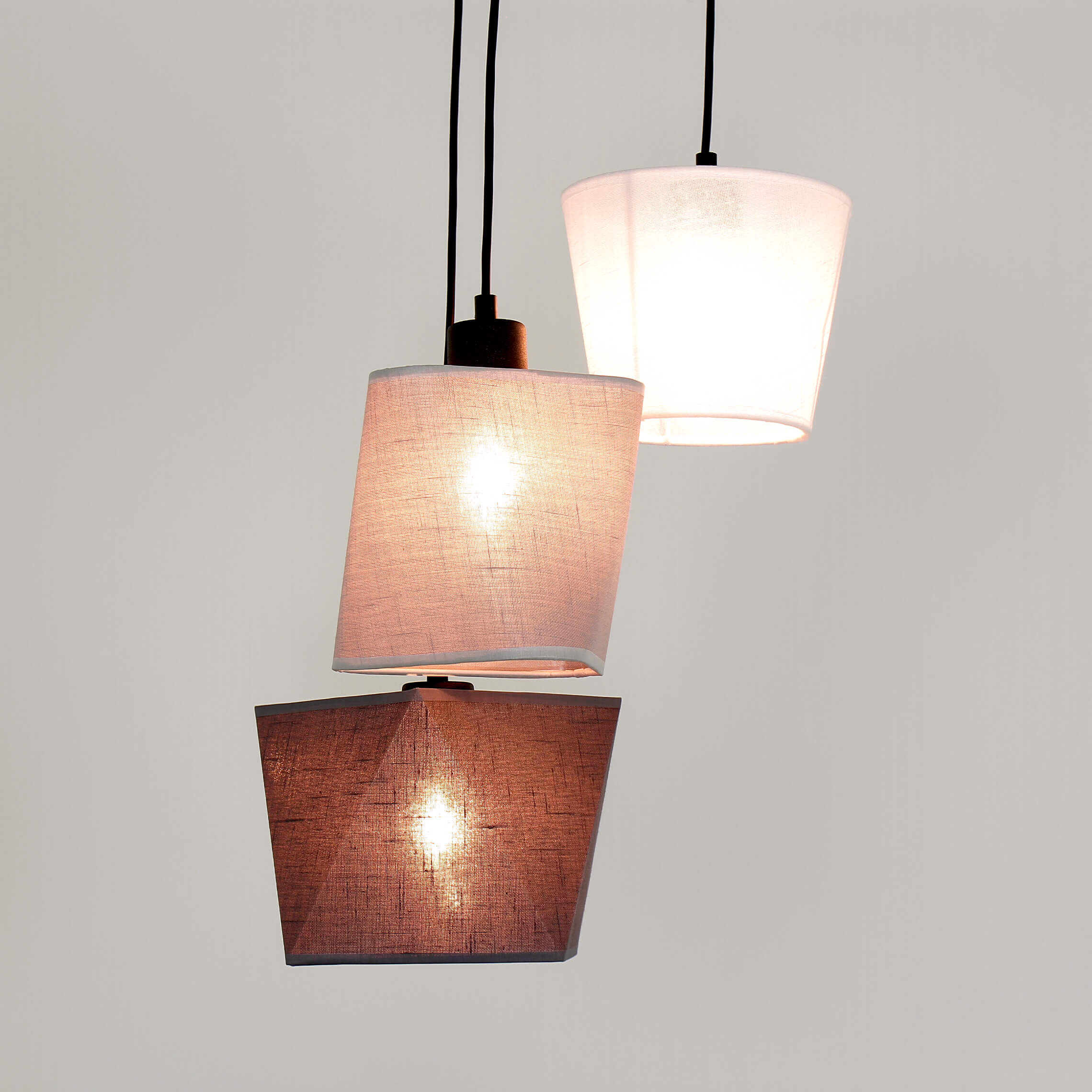 Schicke Hängeleuchte Weiß Grau 3 Pendel Stoff Schirme Wohnzimmer Lampe