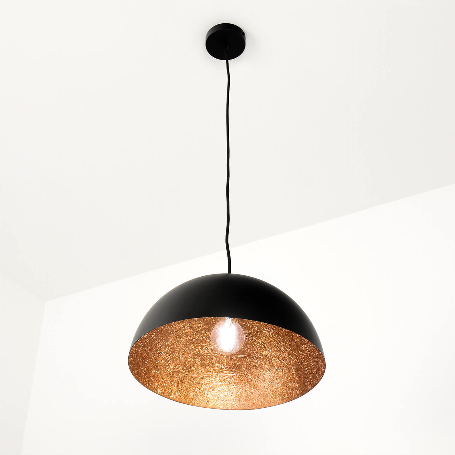 Elegante Pendelleuchte Schwarz Kupfer rund Esstisch Wohnzimmer Modern