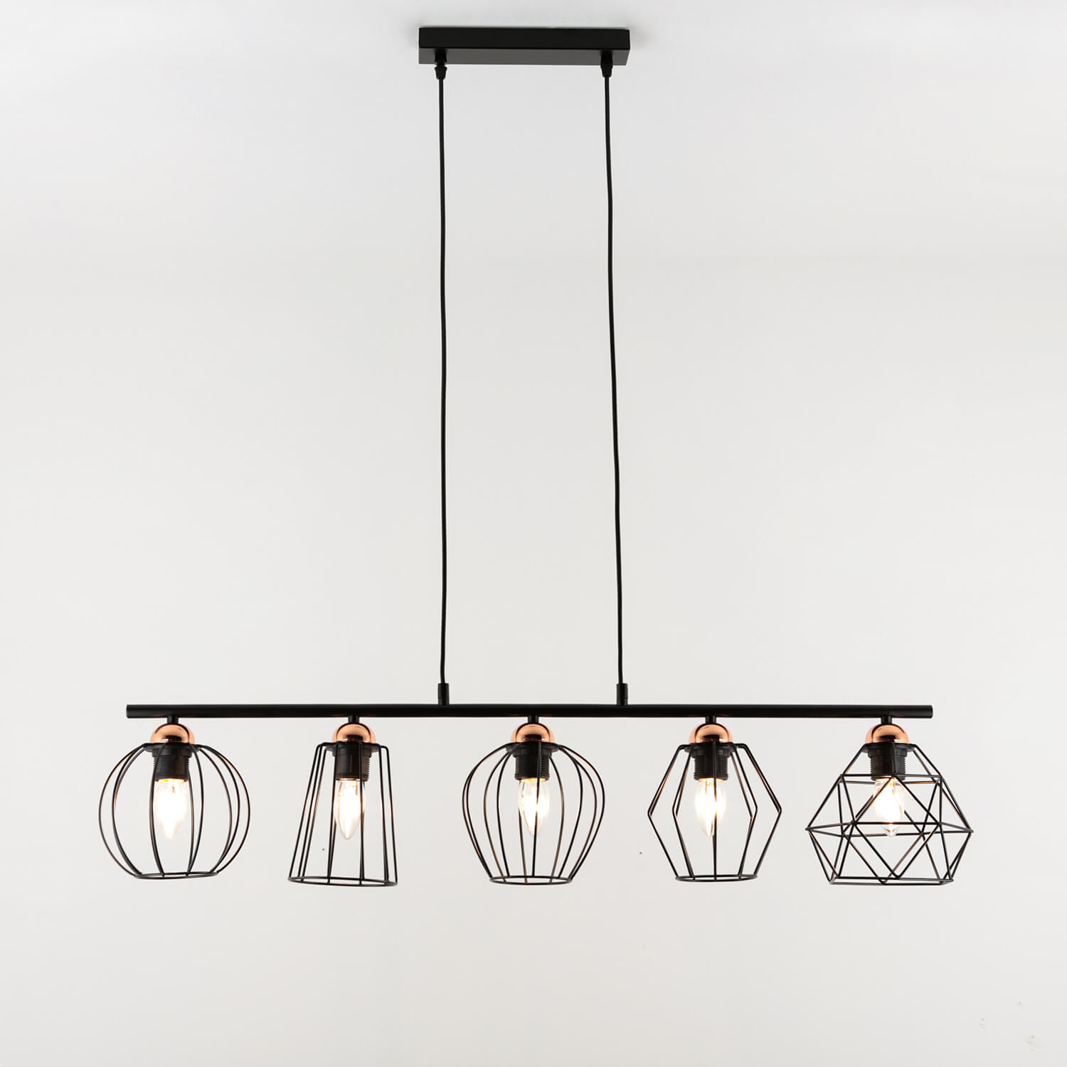 Pendelleuchte Schwarz Kupfer 5flmg Modern Drahtschirm Esstisch