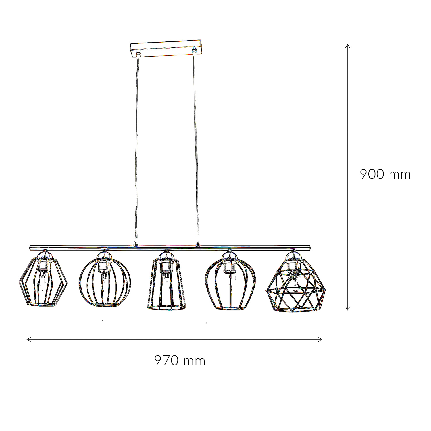 Lámpara Colgante De Metal Con Pantalla De Alambre 5 Focos Para Mesa De Comedor - Imagen 16 de 23