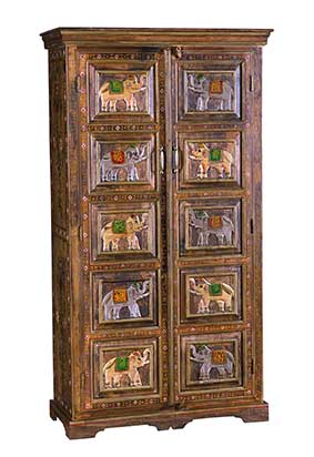 Schrank INDIA Holz Braun Kolonialstil Elefanten Unikat Esszimmer