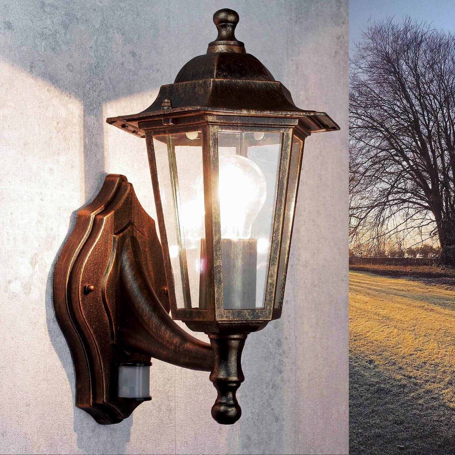 Sensor Leuchte Aussen Hauswand PARIS Kupfer Antik Bewegungsmelder