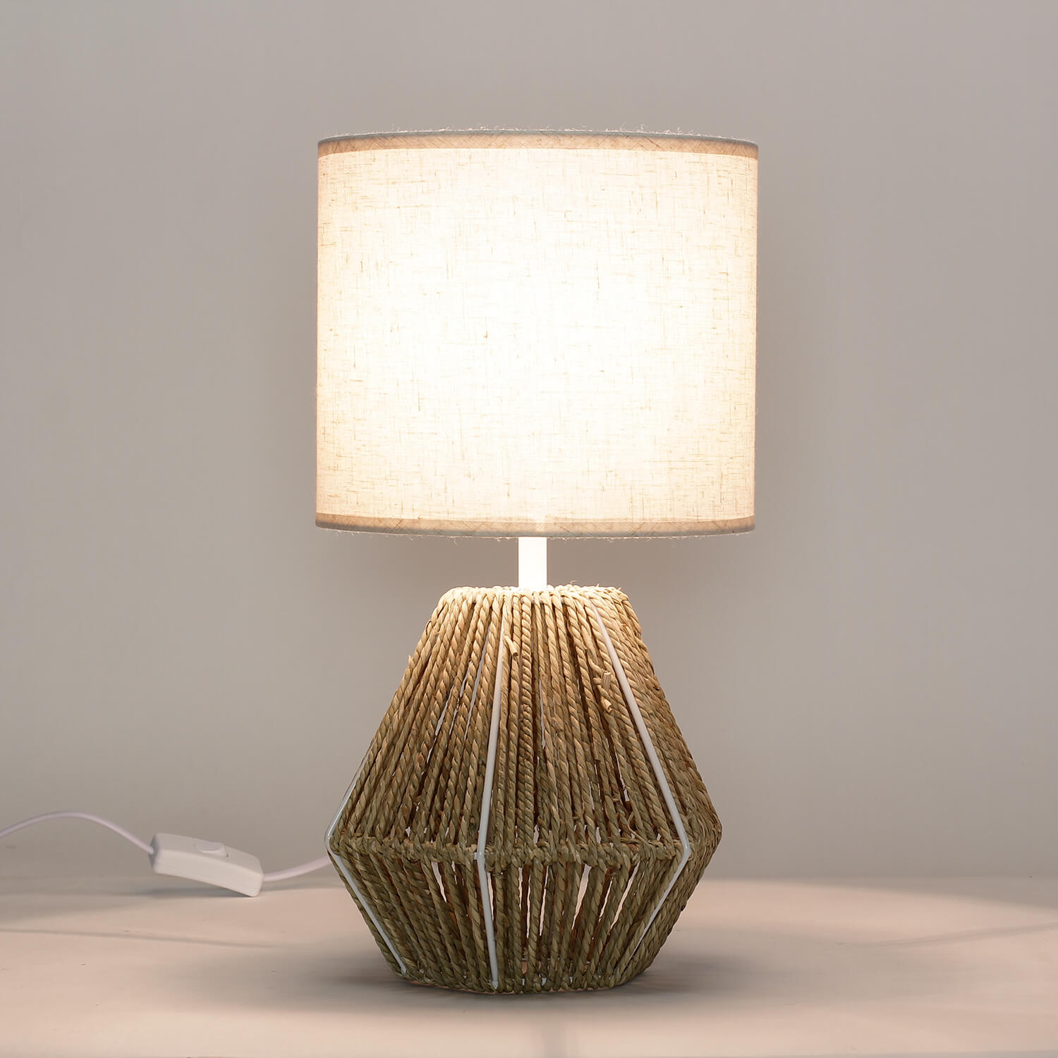 Tischlampe Korb Geflecht Stoff 38 cm Nachttisch Wohnzimmer Leuchte Boho