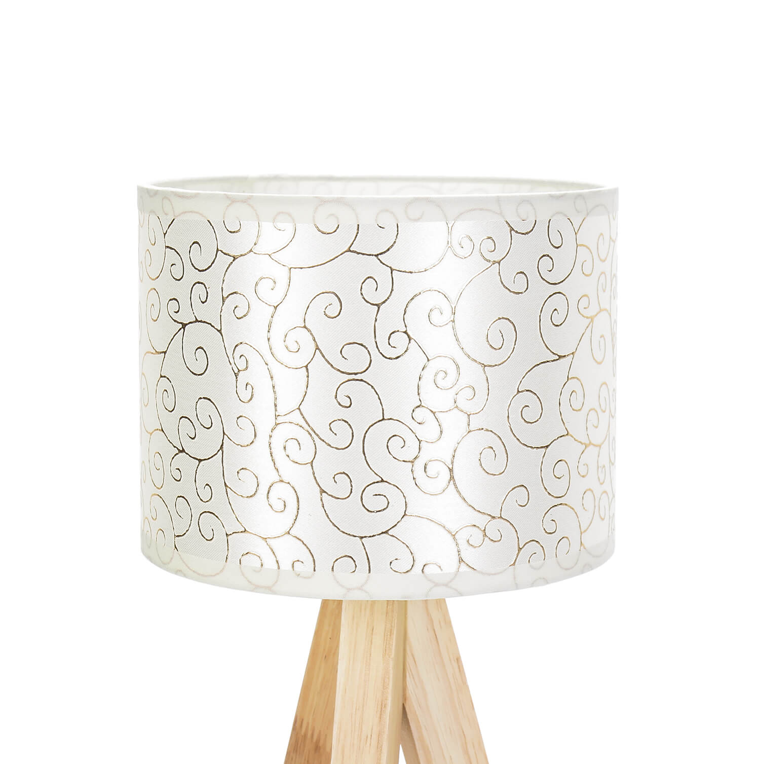 Tischlampe skandinavisches Design E14 Stoff Holz Dreibein Leuchte Schlafzimmer