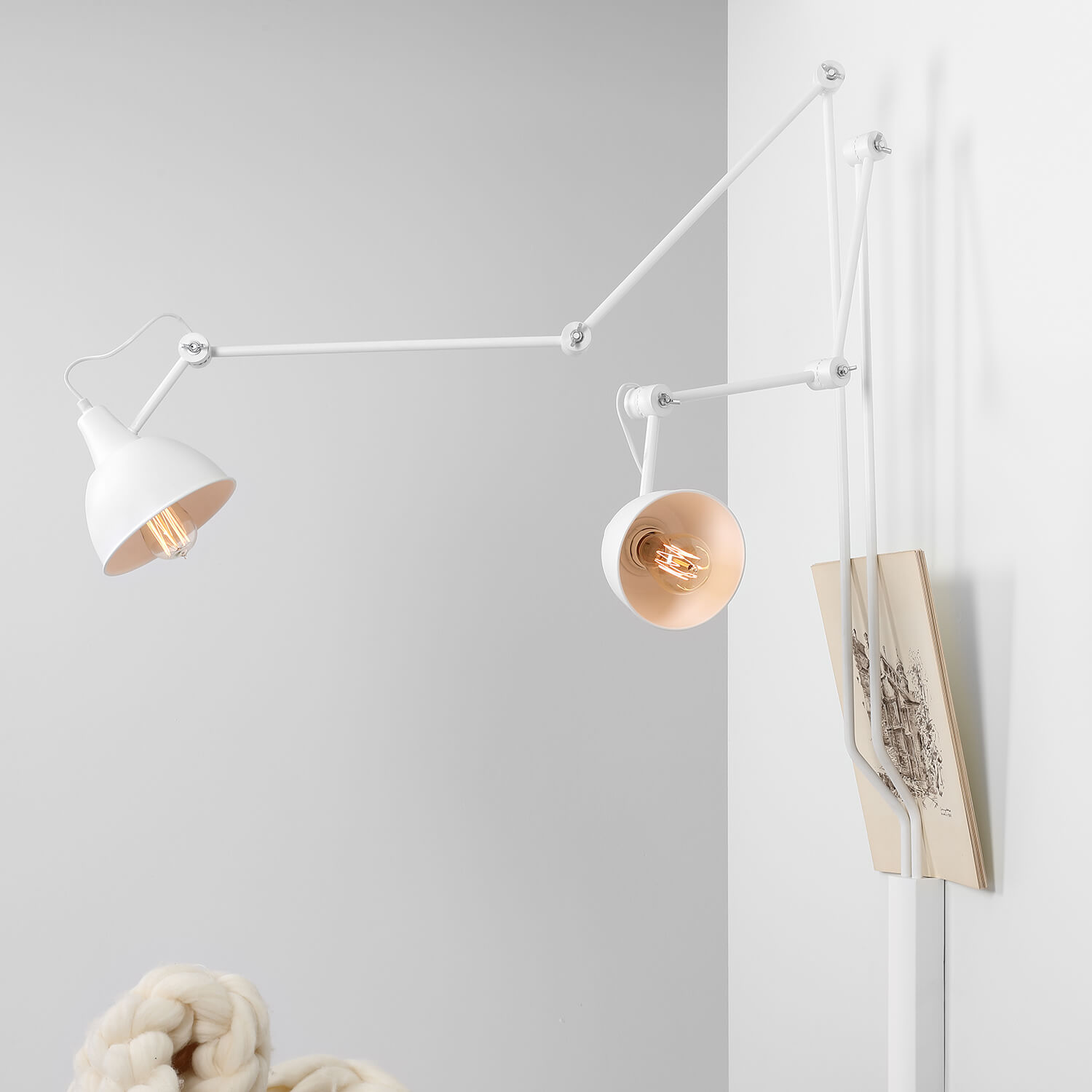 Designer Wandlampe Weiß 2flmg E27 Modern flexibel