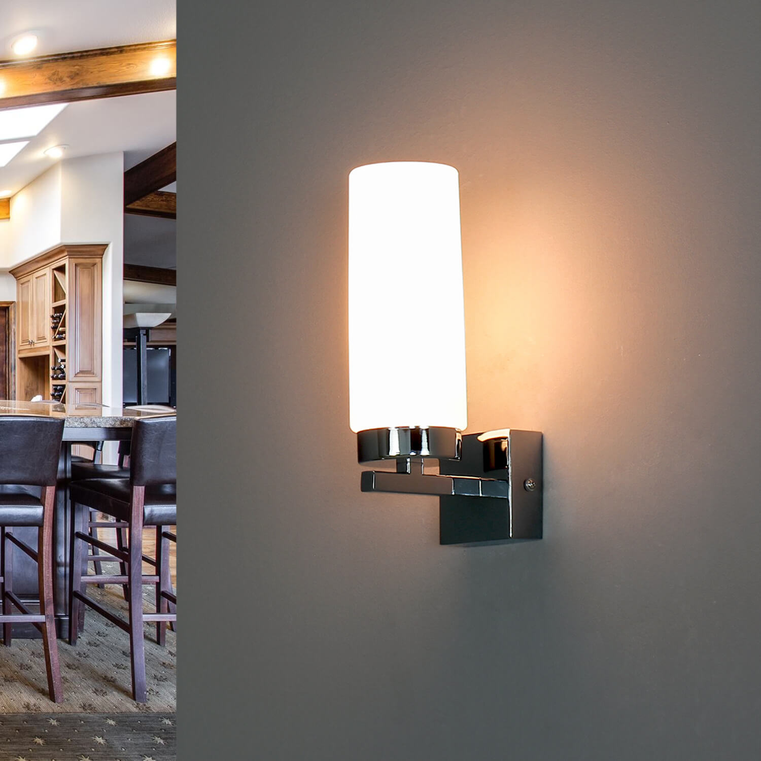 Moderne Wandleuchte in Chrom E14 Wandlampe Badlampe Beleuchtung Glas