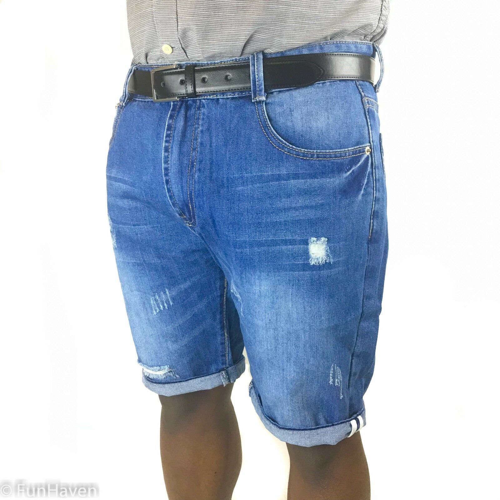 Mens Denim Jean Shorts Ripped Distressed Jeans for Men Size 36 34 32 30