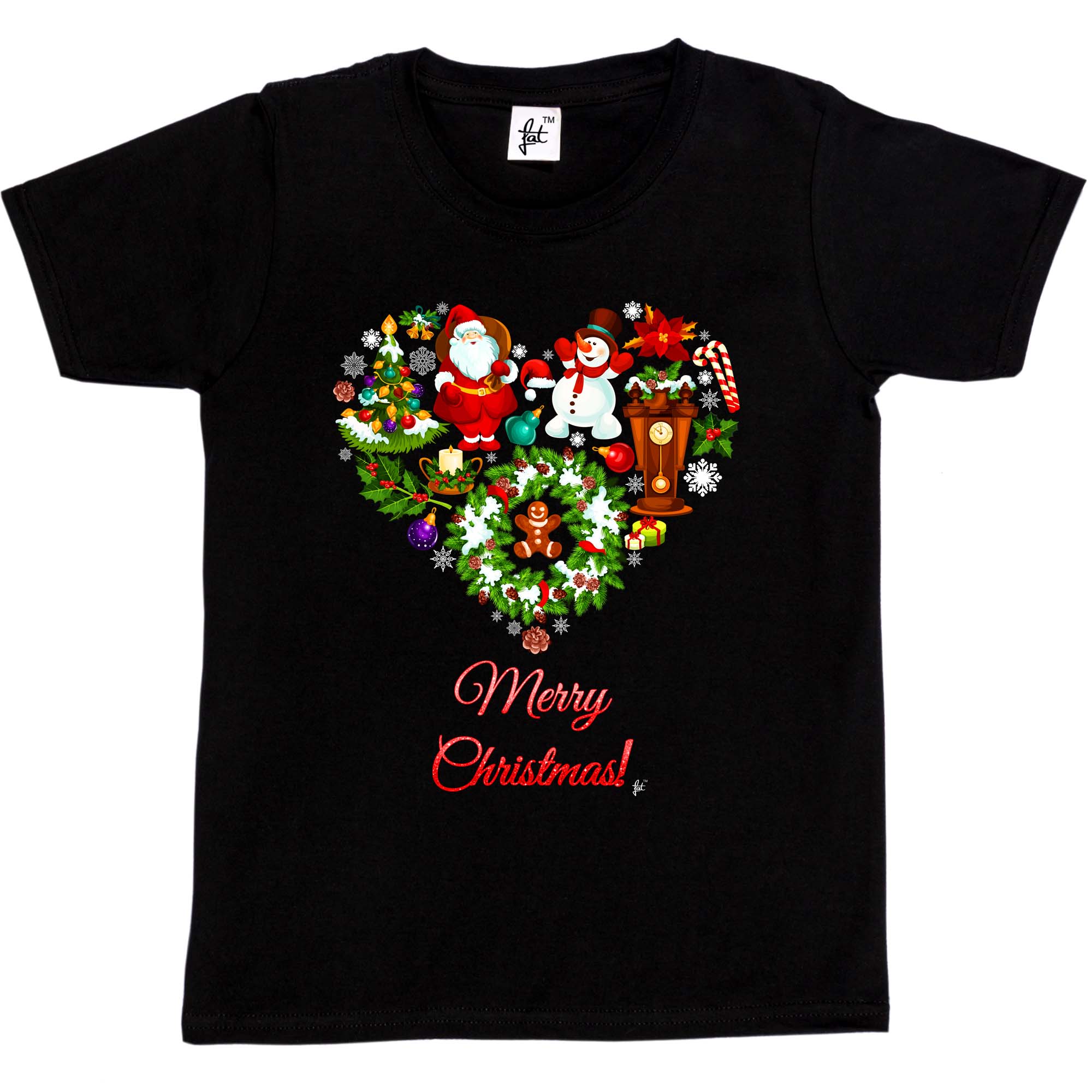 Frohe Weihnachten Herz mit Schneemann & Weihnachtsbaum Kinder Jungen / Mädchen T-Shirt - Bild 5 von 12