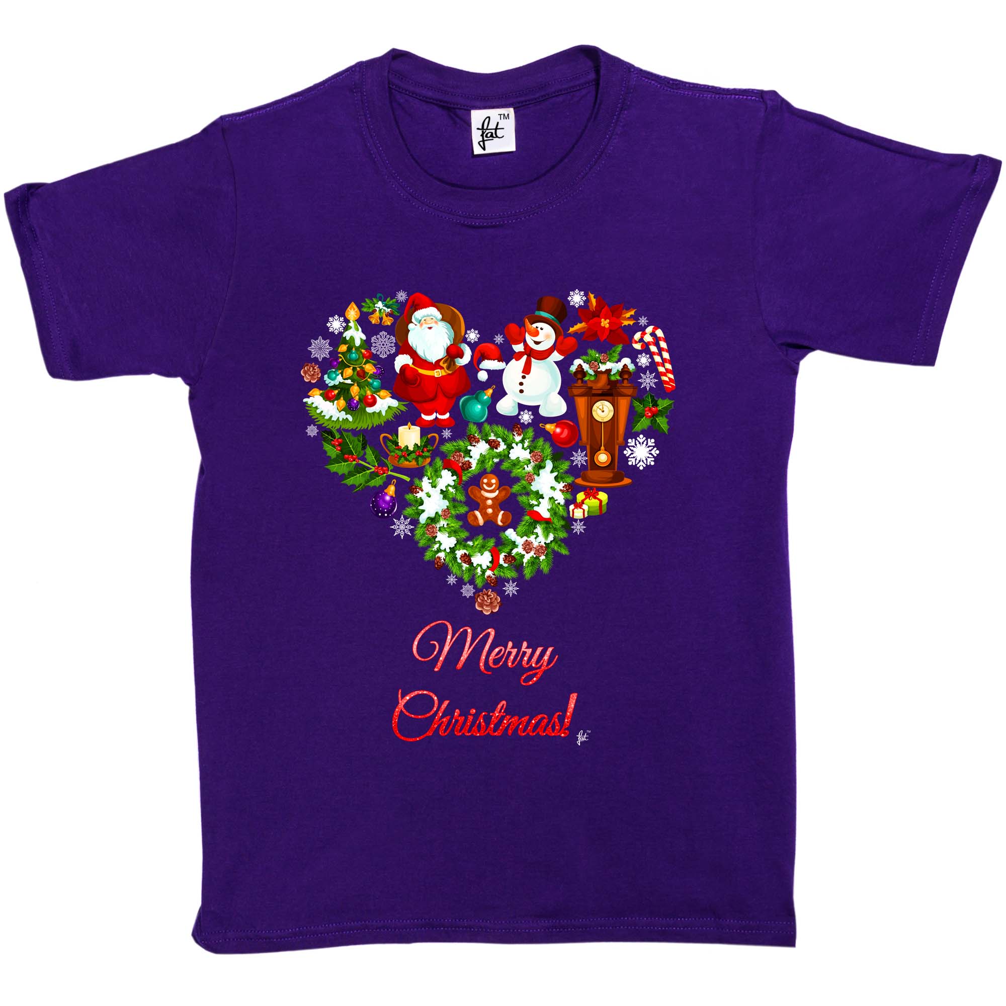 Frohe Weihnachten Herz mit Schneemann & Weihnachtsbaum Kinder Jungen / Mädchen T-Shirt - Bild 9 von 12