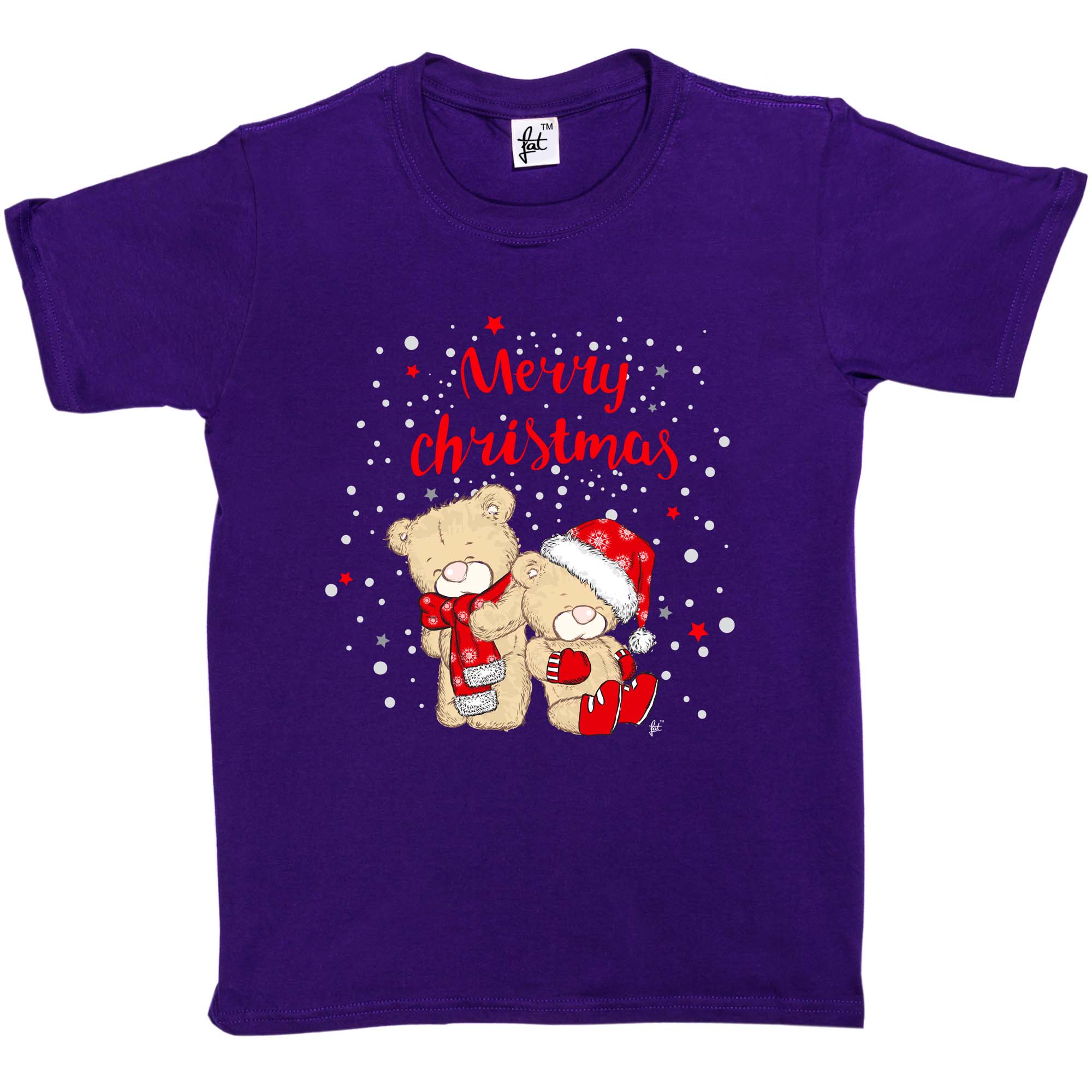 Frohe Weihnachten Teddybären tragen Weihnachtsschal Handschuhe Kinder Jungen/Mädchen T-Shirt - Bild 7 von 9