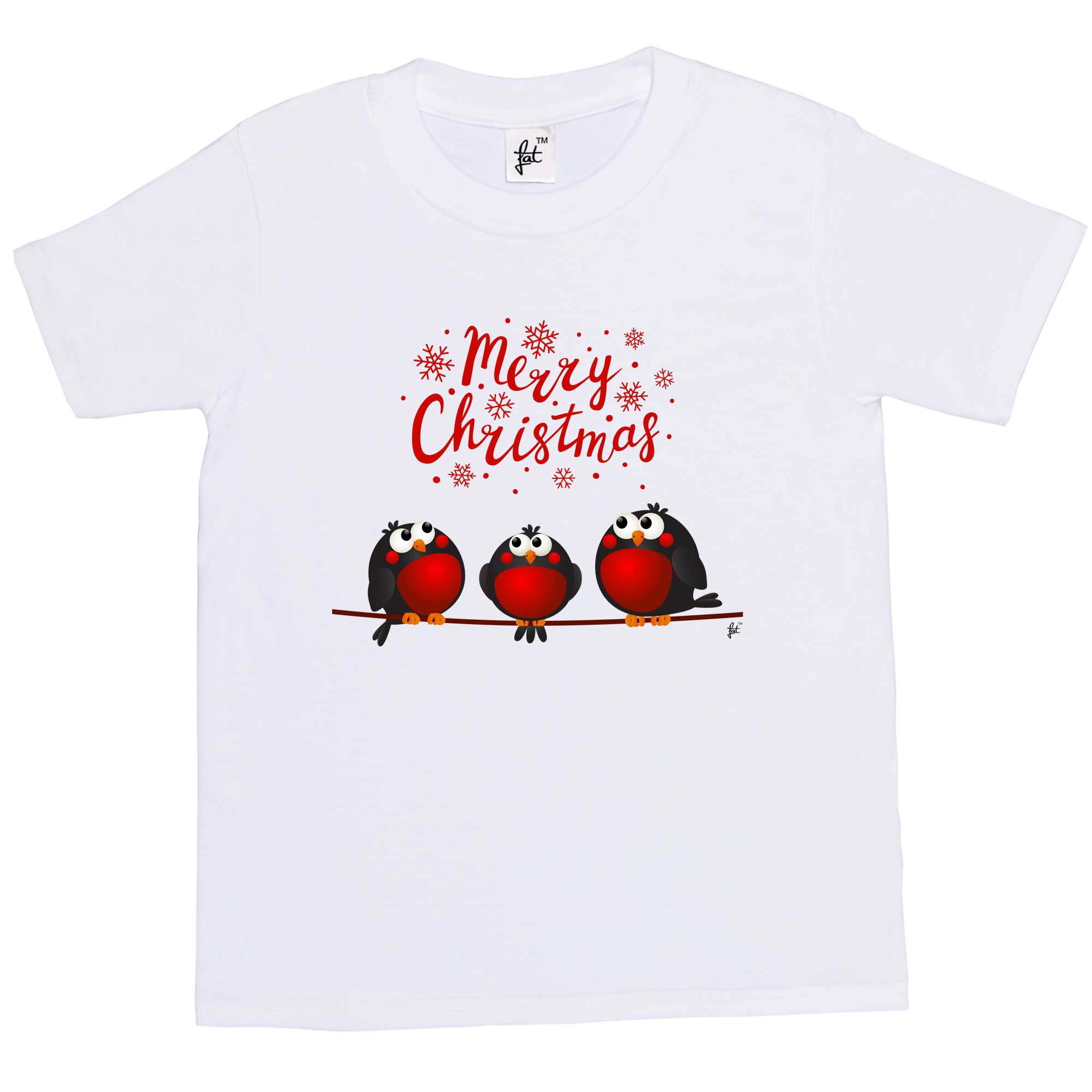Frohe Weihnachten 3 rote Rotkehlchen saßen auf einem Ast Kinder Jungen / Mädchen T-Shirt - Bild 9 von 10