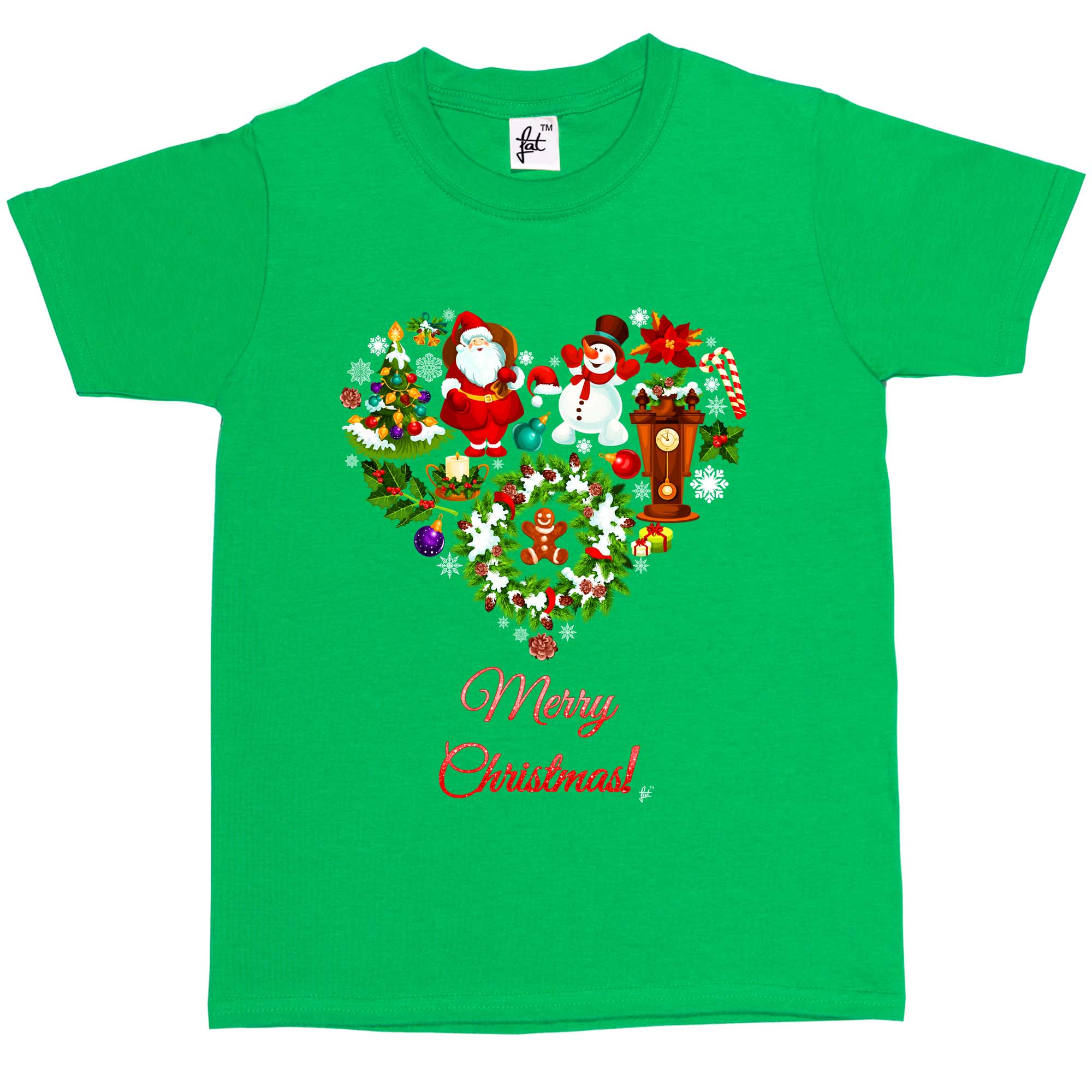 Frohe Weihnachten Herz mit Schneemann & Weihnachtsbaum Kinder Jungen / Mädchen T-Shirt - Bild 7 von 12
