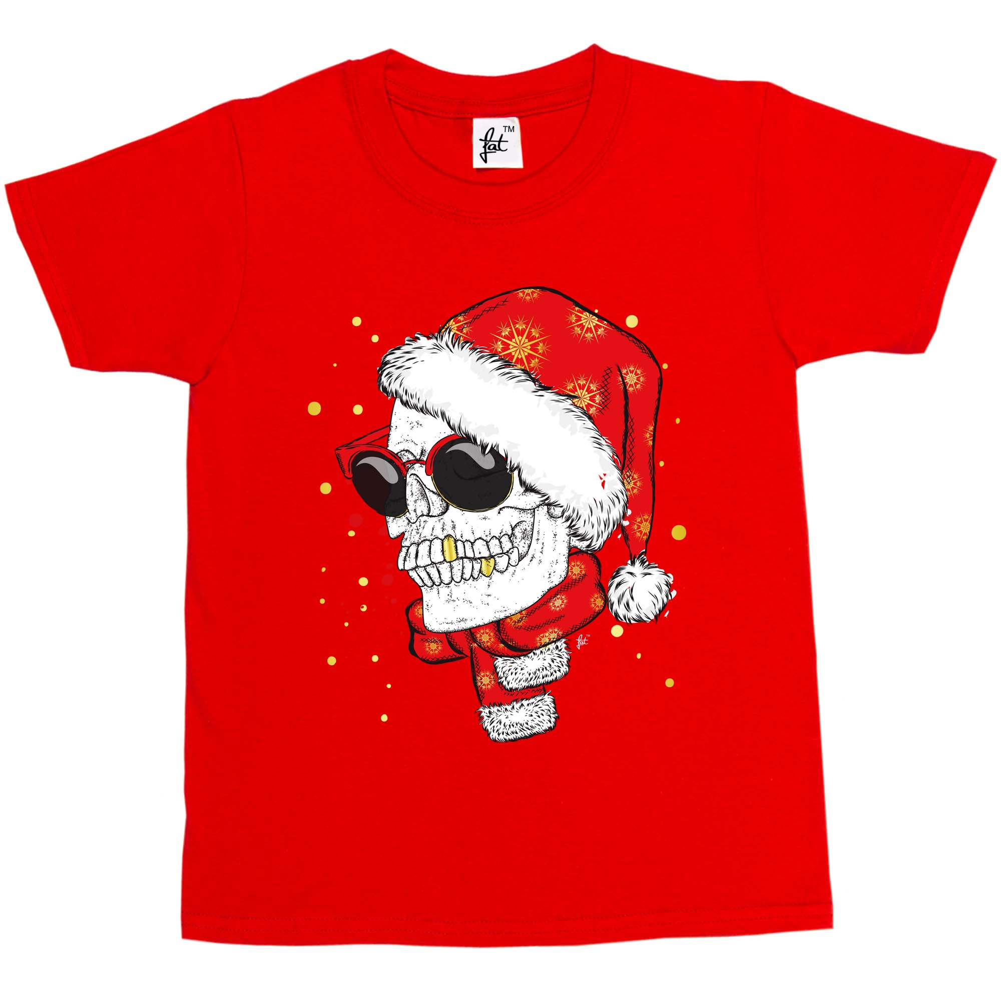 Totenkopf trägt Weihnachtsmütze & Schal lächelnde goldene Zähne Kinder Jungen/Mädchen T-Shirt - Bild 11 von 16