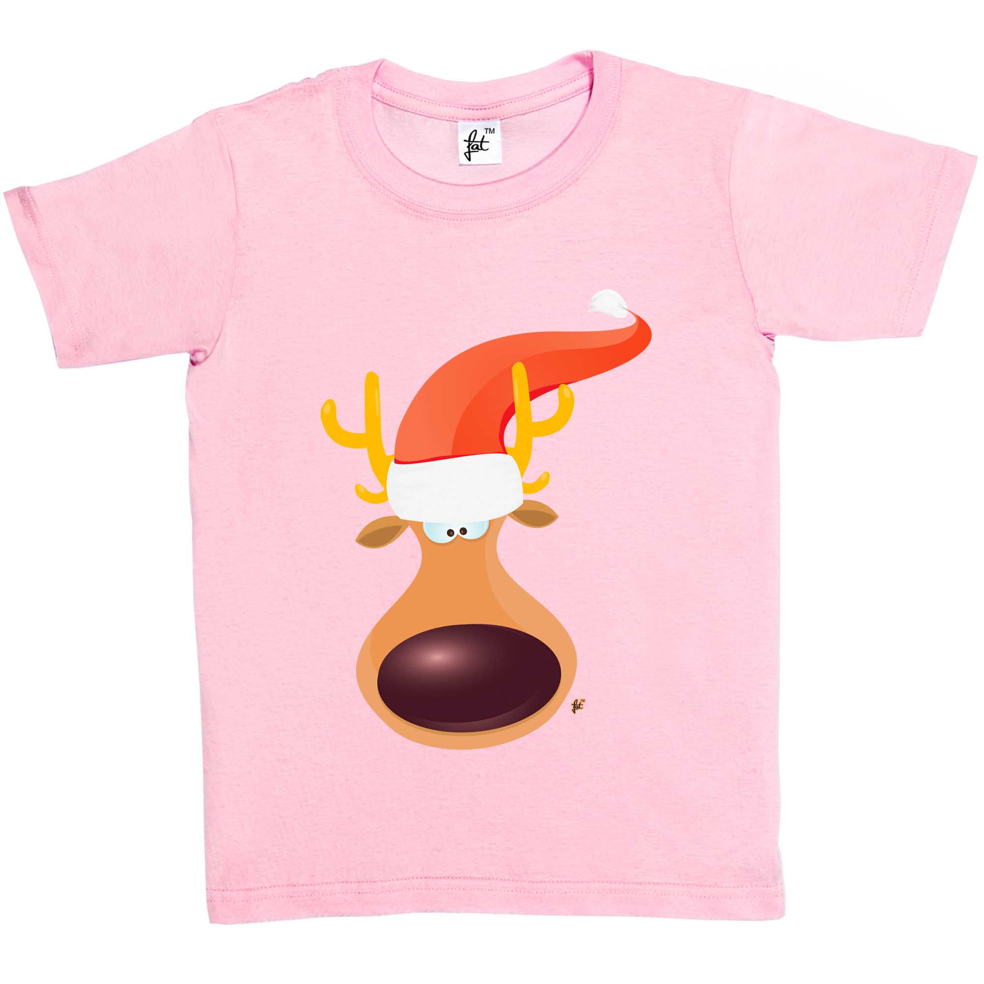 Girls T-Shirt Cute Reindeer With Big Antlers Wearing Red Scarf Kids Boys