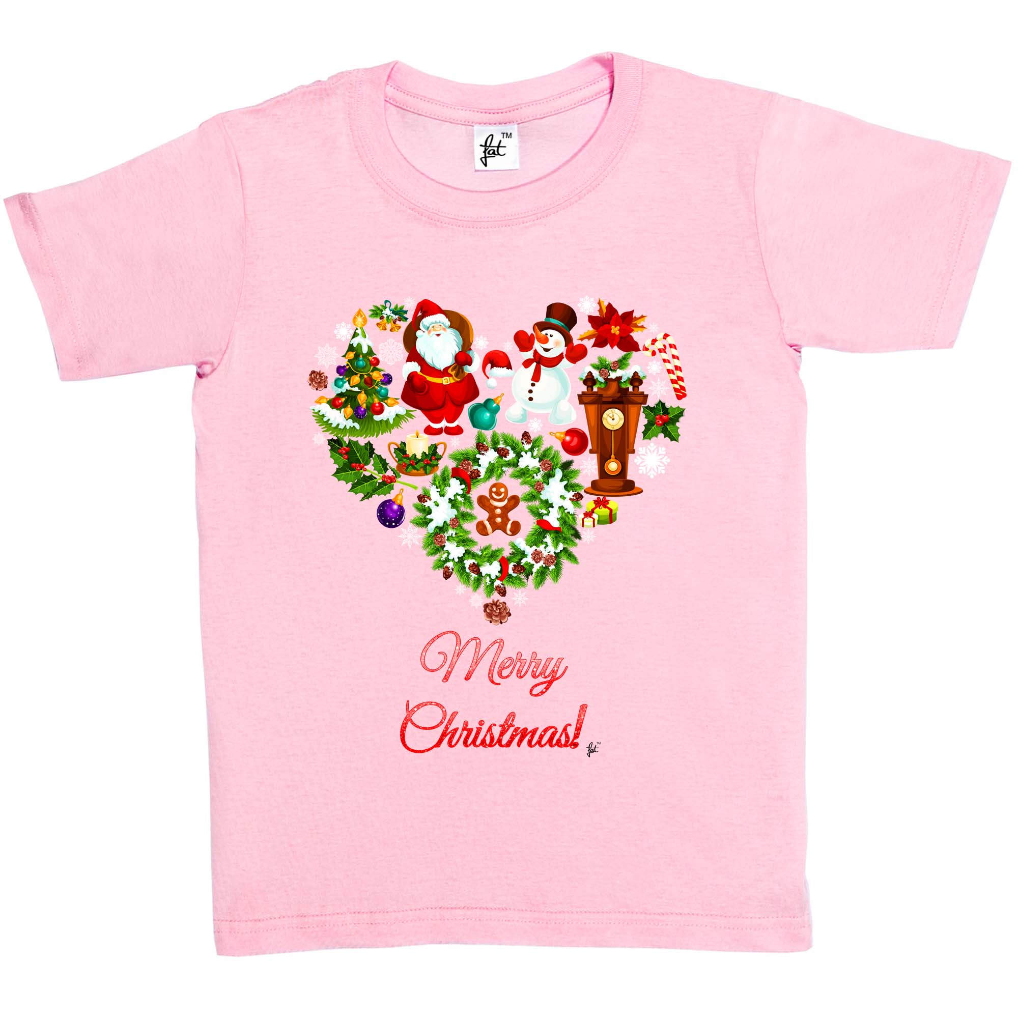 Frohe Weihnachten Herz mit Schneemann & Weihnachtsbaum Kinder Jungen / Mädchen T-Shirt - Bild 3 von 12