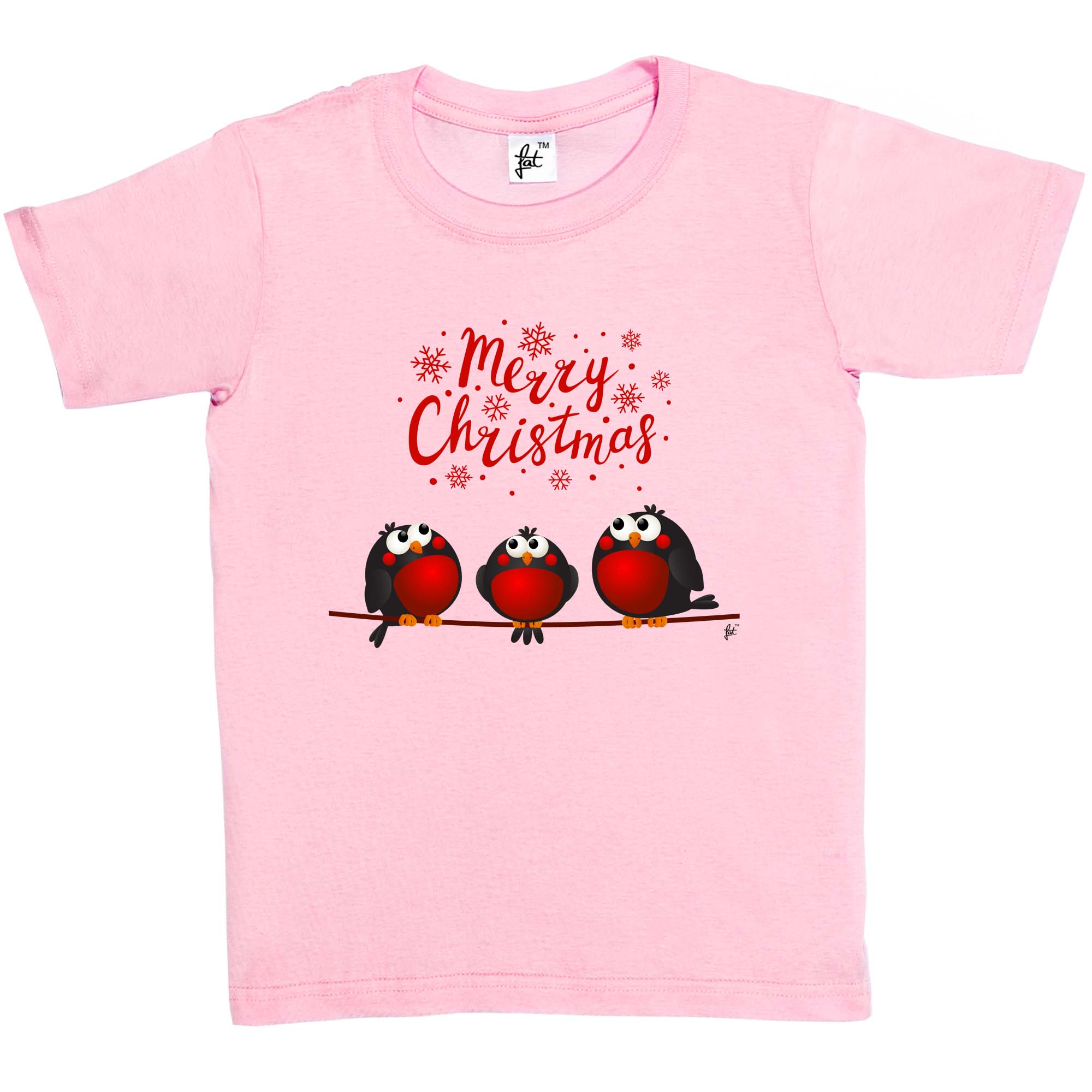Frohe Weihnachten 3 rote Rotkehlchen saßen auf einem Ast Kinder Jungen / Mädchen T-Shirt - Bild 3 von 10