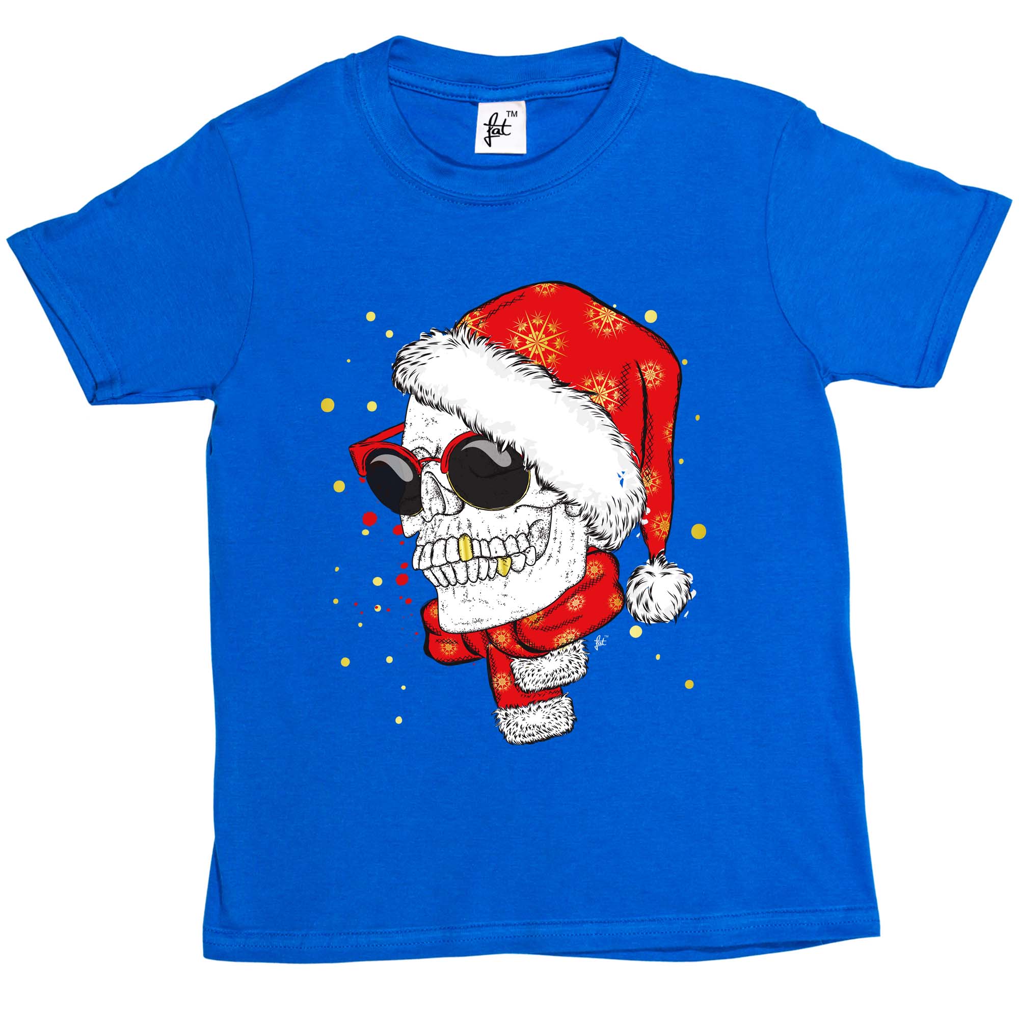 Totenkopf trägt Weihnachtsmütze & Schal lächelnde goldene Zähne Kinder Jungen/Mädchen T-Shirt - Bild 13 von 16