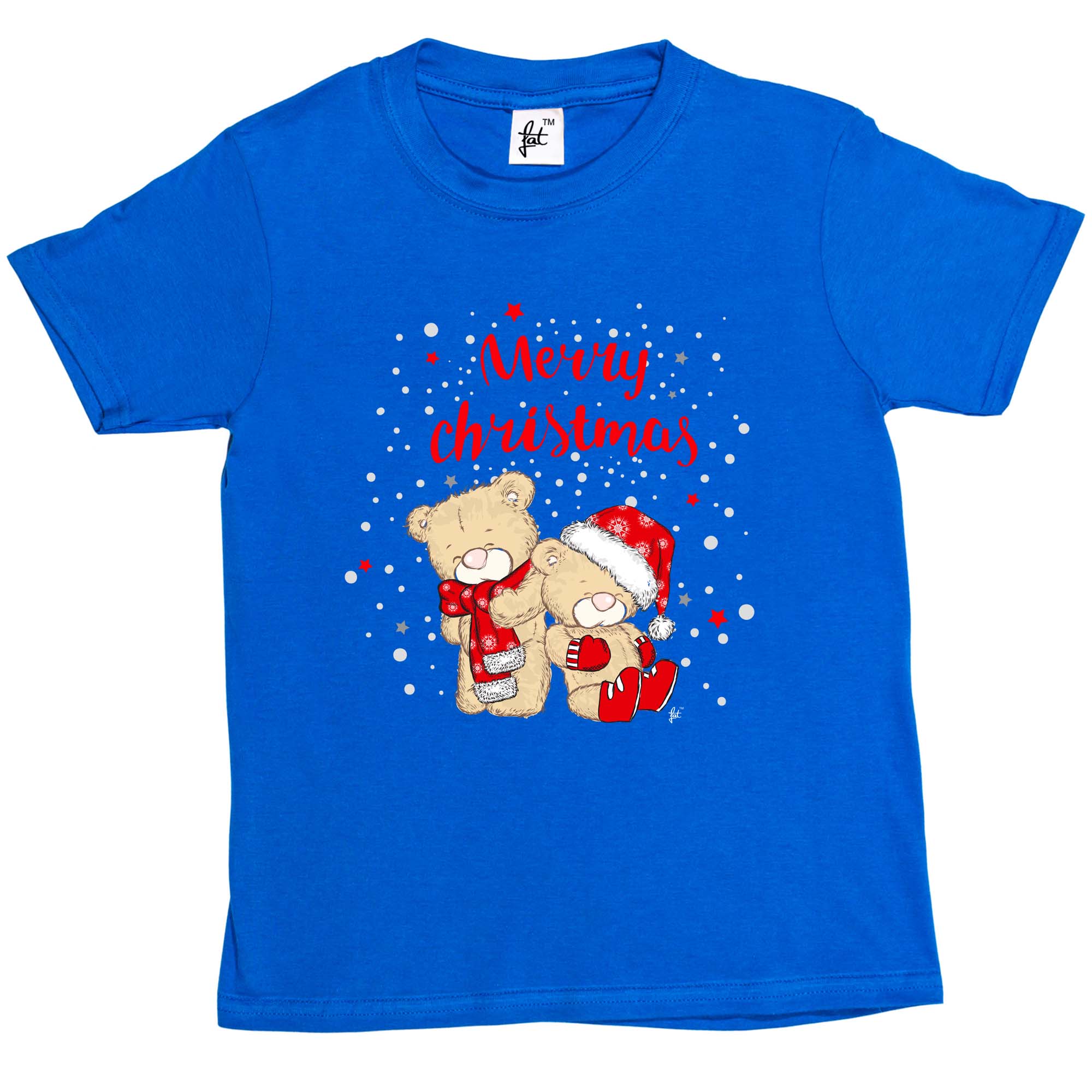 Frohe Weihnachten Teddybären tragen Weihnachtsschal Handschuhe Kinder Jungen/Mädchen T-Shirt - Bild 8 von 9