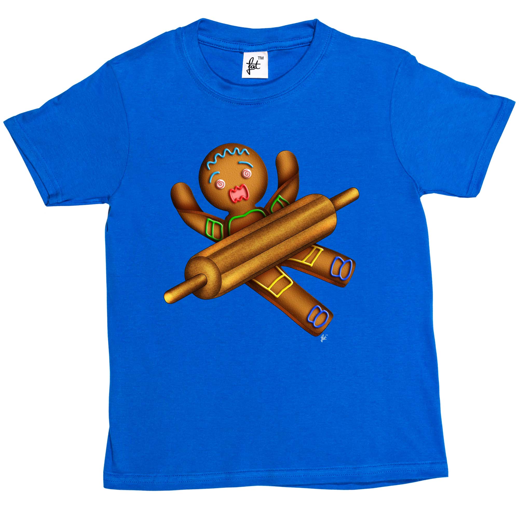 Gingerbread Man With Rolling Pin Being Rolled Kids Boys Girls T-Shirt