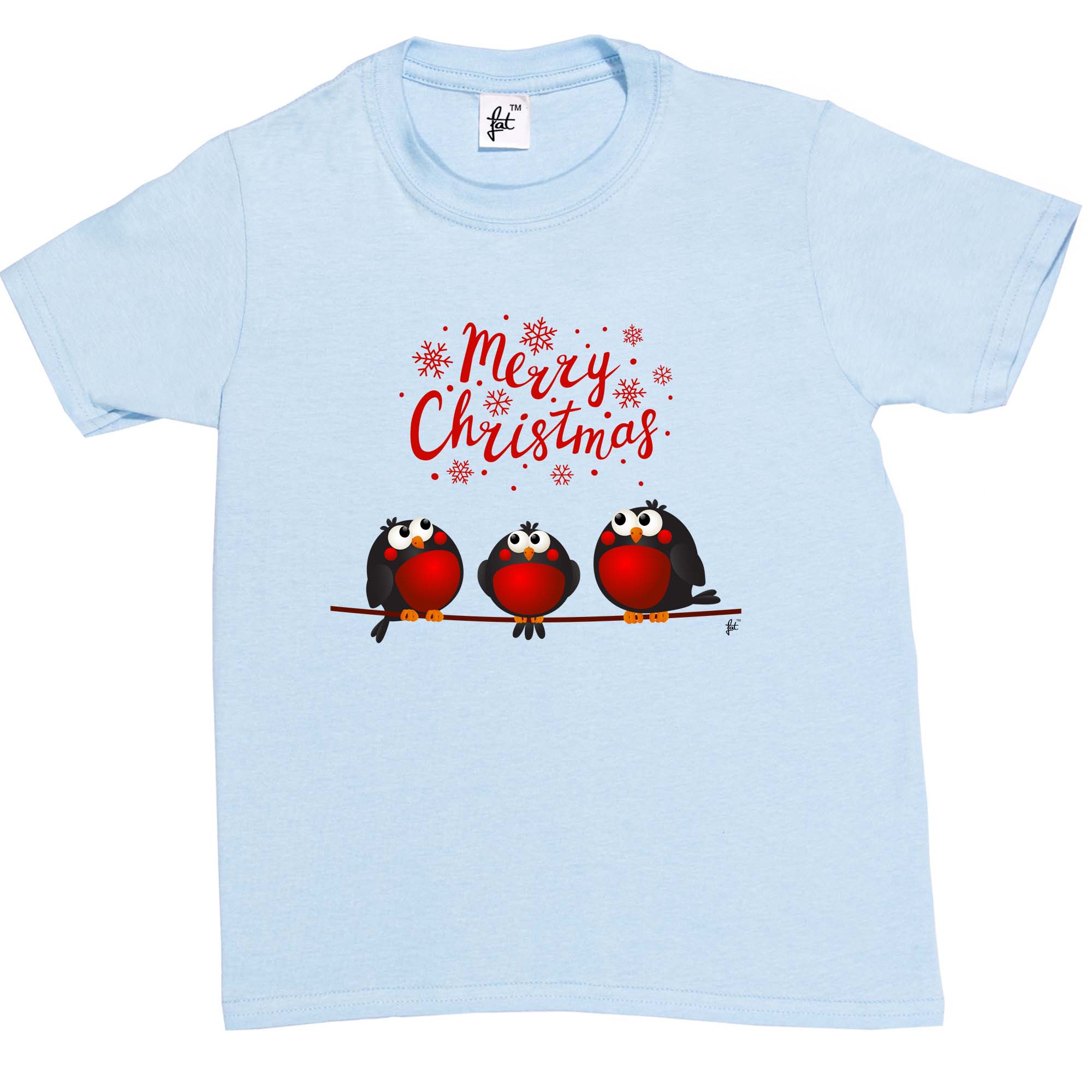 Frohe Weihnachten 3 rote Rotkehlchen saßen auf einem Ast Kinder Jungen / Mädchen T-Shirt - Bild 7 von 10