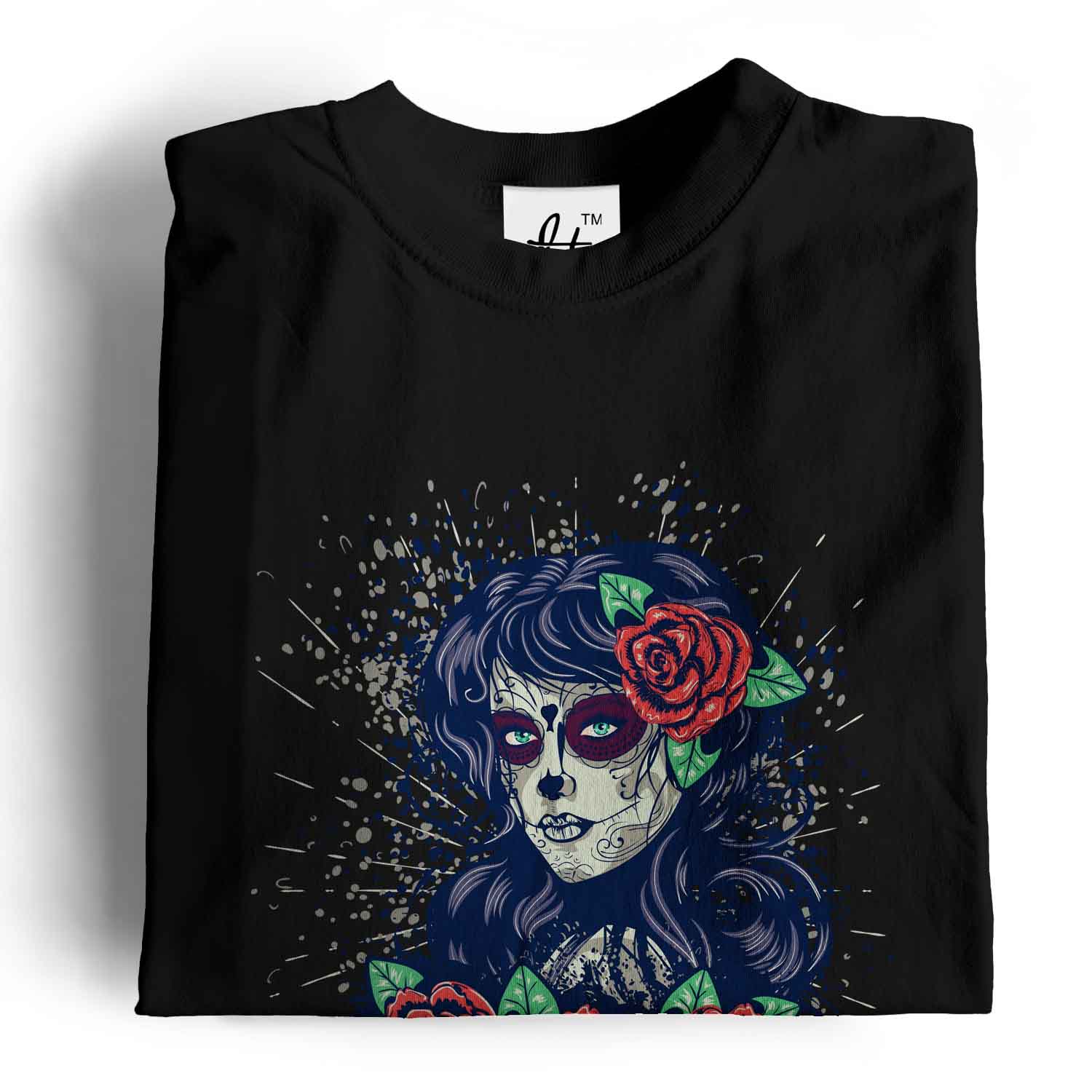 Sugar Skull Frau Tag der Toten mit roten Rosen Herren T-Shirt - Bild 9 von 20