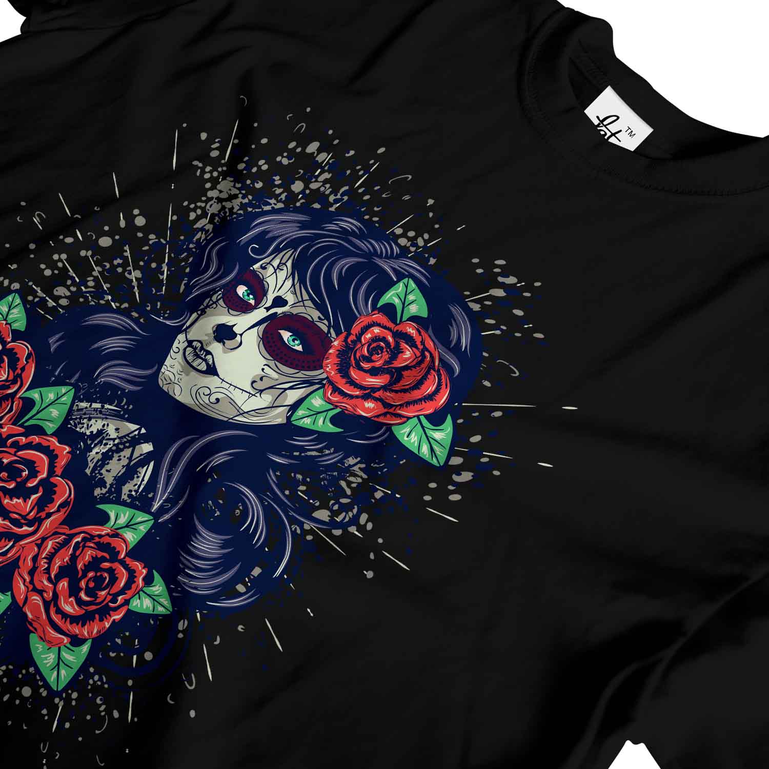 Sugar Skull Frau Tag der Toten mit roten Rosen Herren T-Shirt - Bild 8 von 20