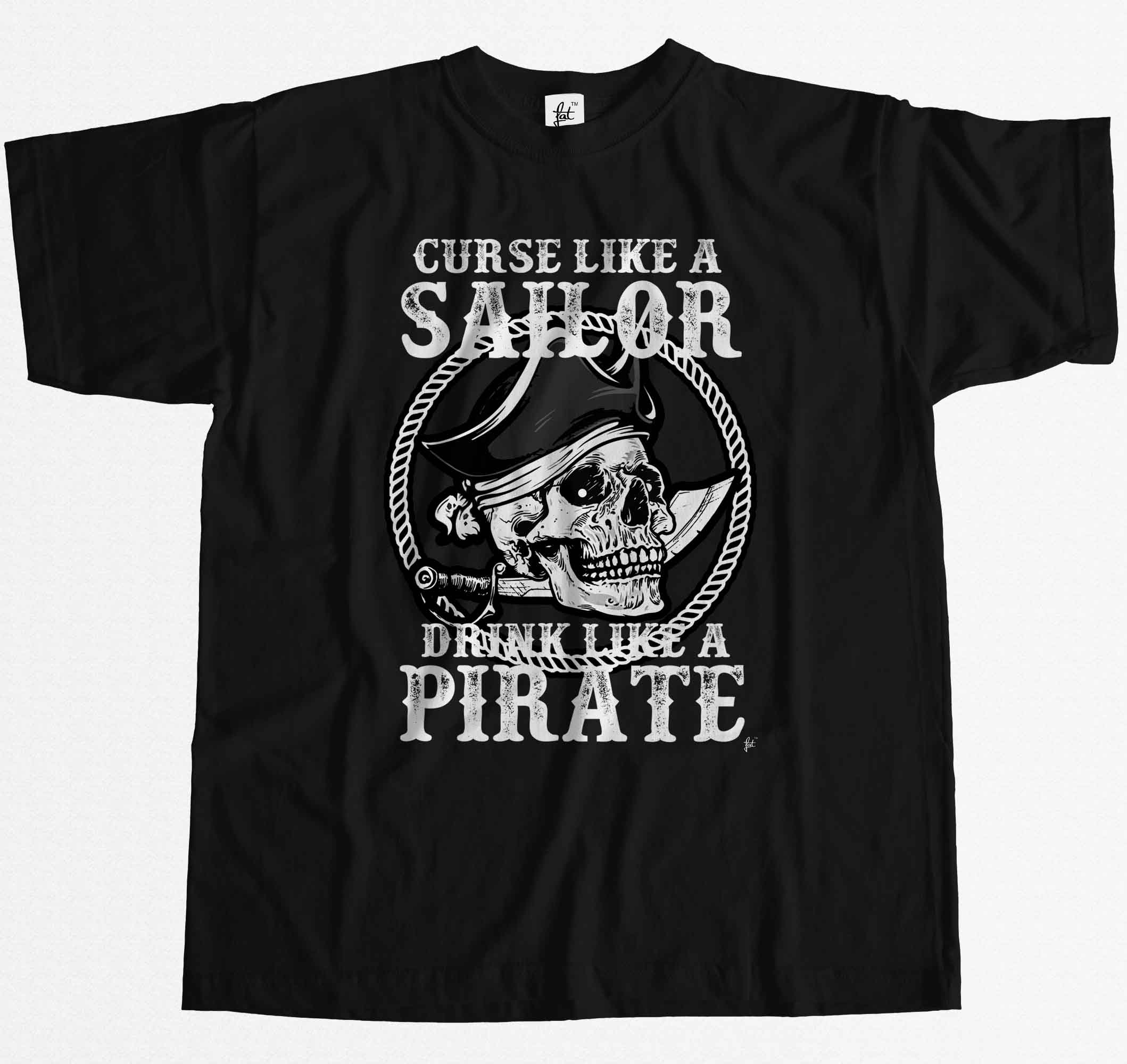 Curse Like A Sailor Drink Like A Pirate Skull Sword Mens T-Shirt - Picture 6 of 20
