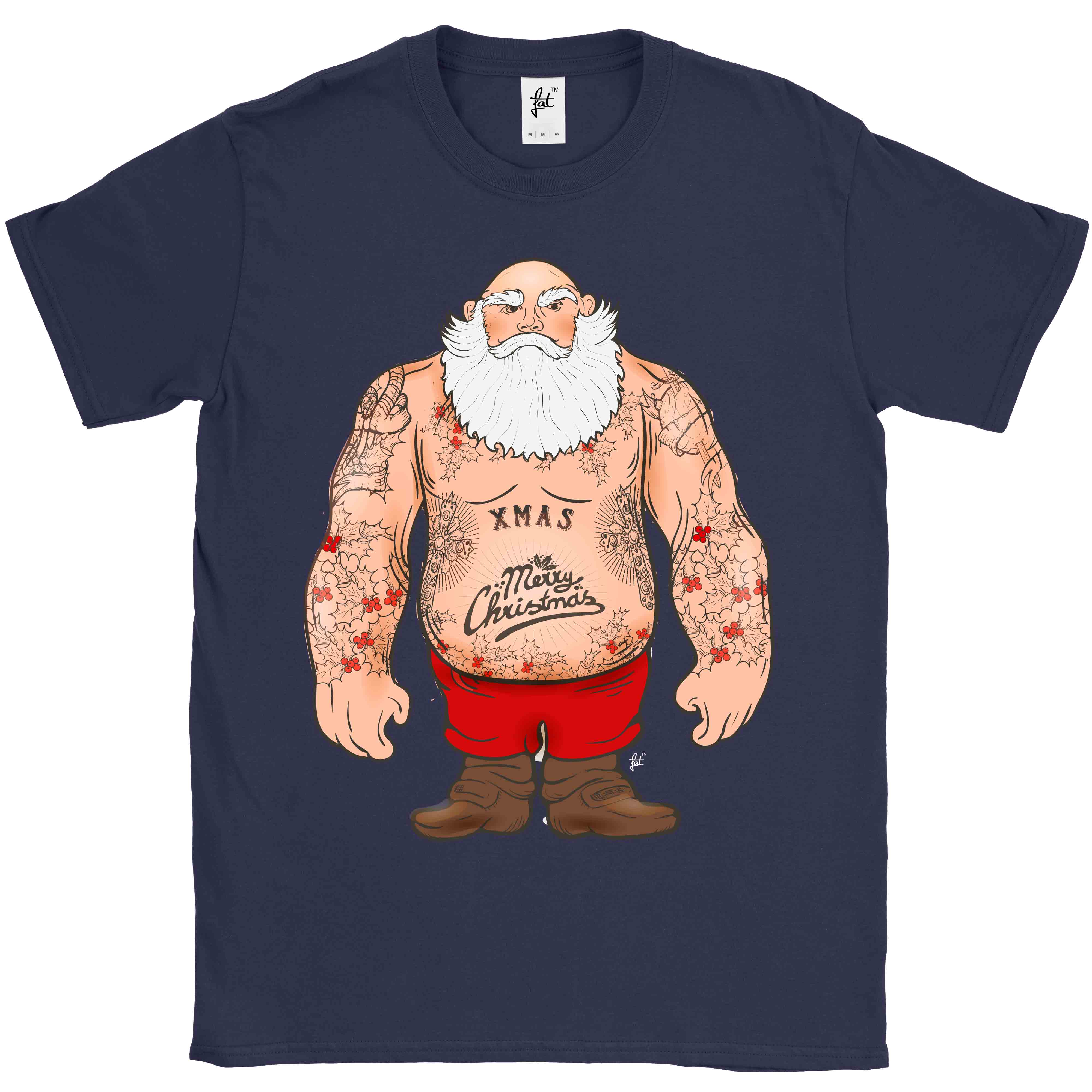 Shirtless santa covered in tattoos for christmas mens t shirt ebay