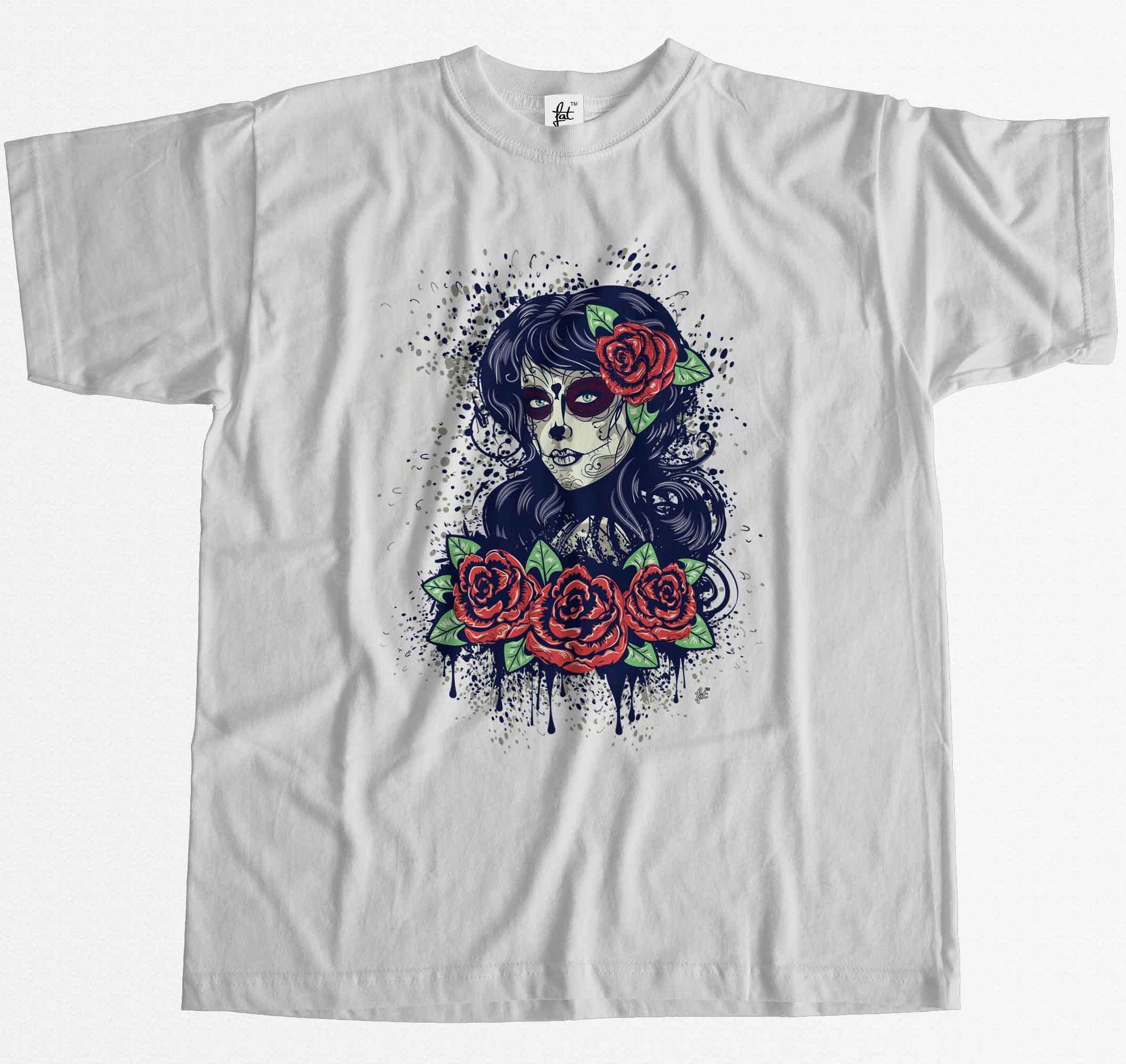 Sugar Skull Frau Tag der Toten mit roten Rosen Herren T-Shirt - Bild 16 von 20
