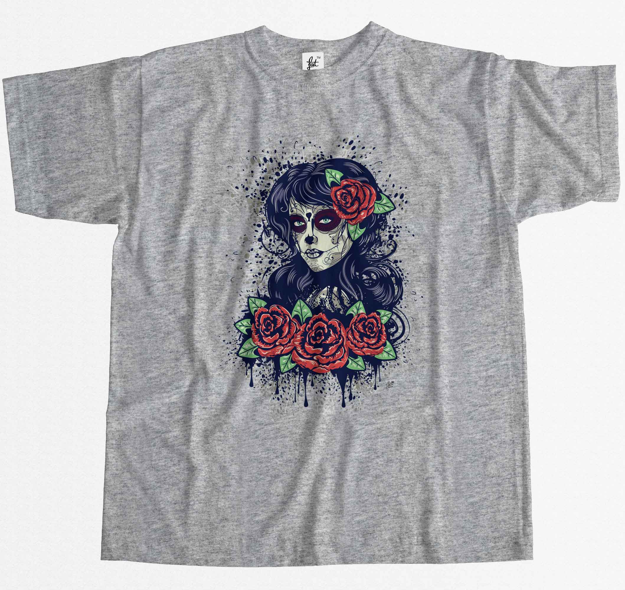 Sugar Skull Frau Tag der Toten mit roten Rosen Herren T-Shirt - Bild 11 von 20