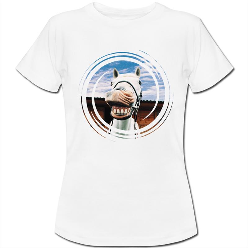 Lustiges Damen-T-Shirt Pferd mit offenem Mund lachend Boyfriend Fit - Bild 3 von 4
