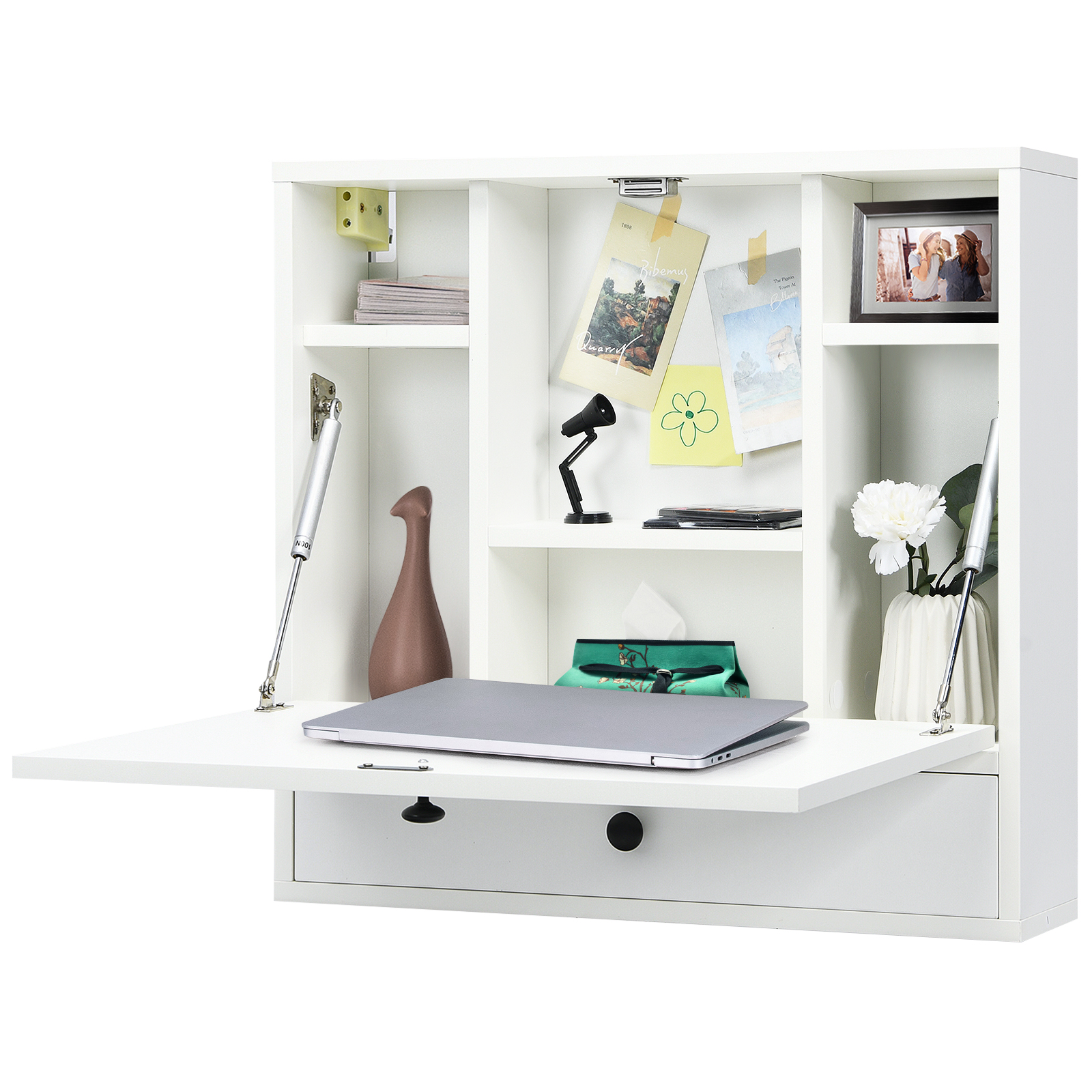 Wall-Mount Floating Desk Foldable Space Saving Laptop Workstation Home - Picture 10 of 18