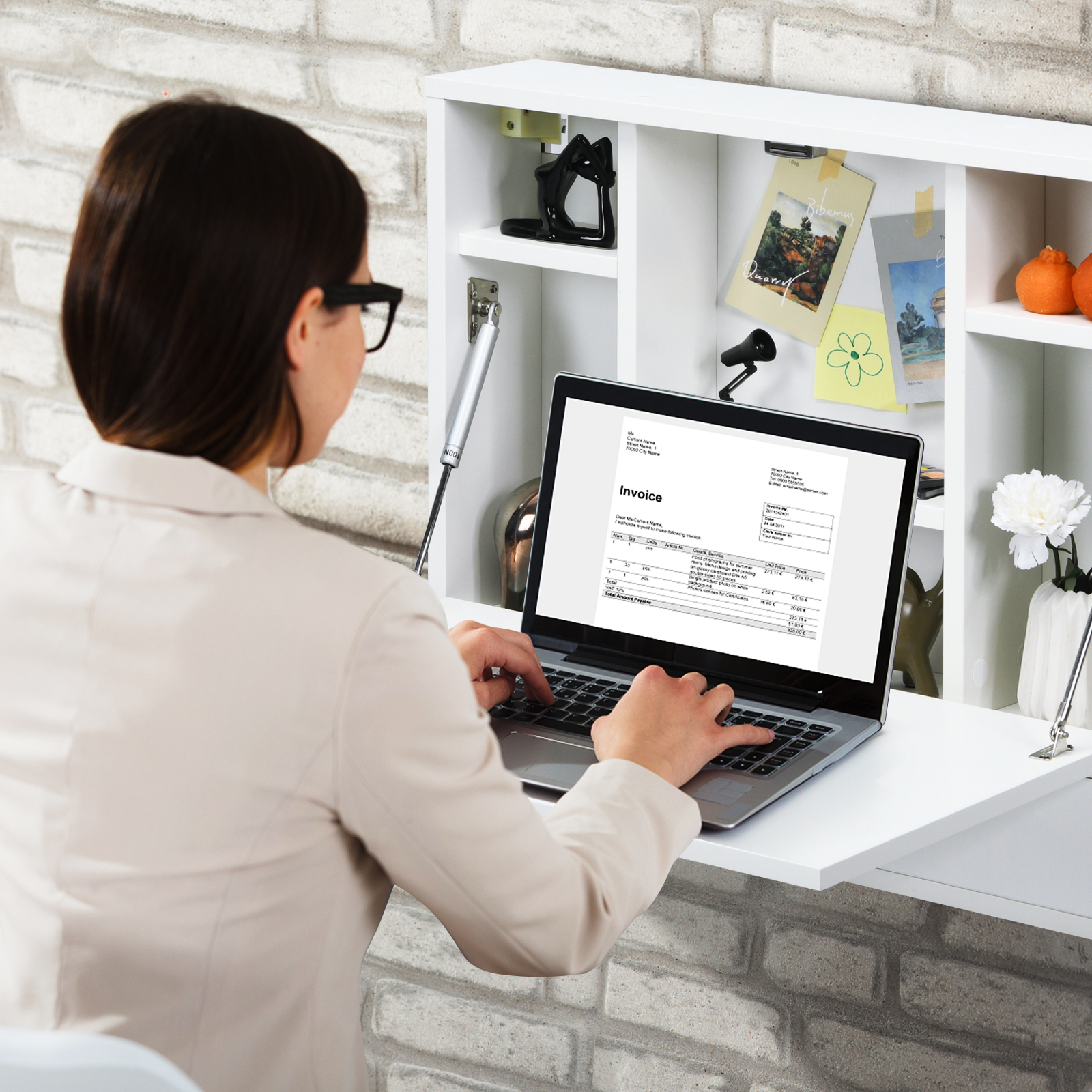 Wall-Mount Floating Desk Foldable Space Saving Laptop Workstation Home - Picture 13 of 18