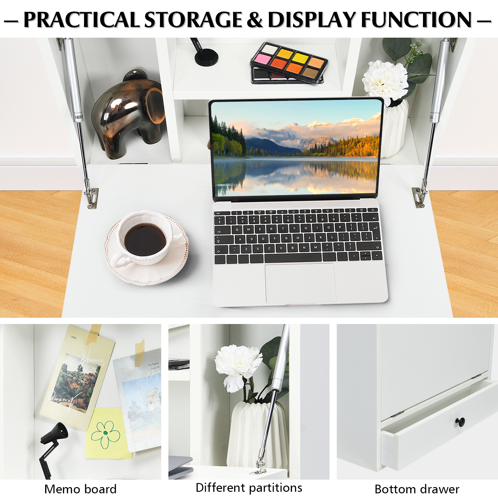 Wall-Mount Floating Desk Foldable Space Saving Laptop Workstation Home - Picture 15 of 18