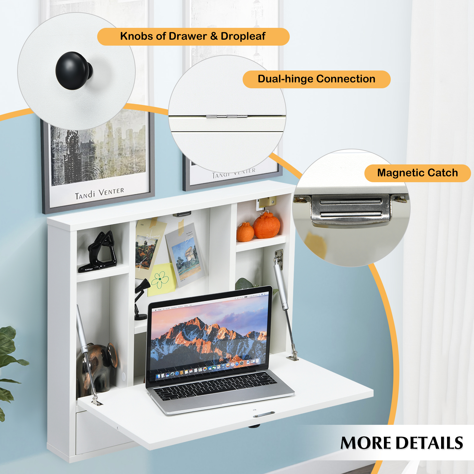 Wall-Mount Floating Desk Foldable Space Saving Laptop Workstation Home - Picture 16 of 18
