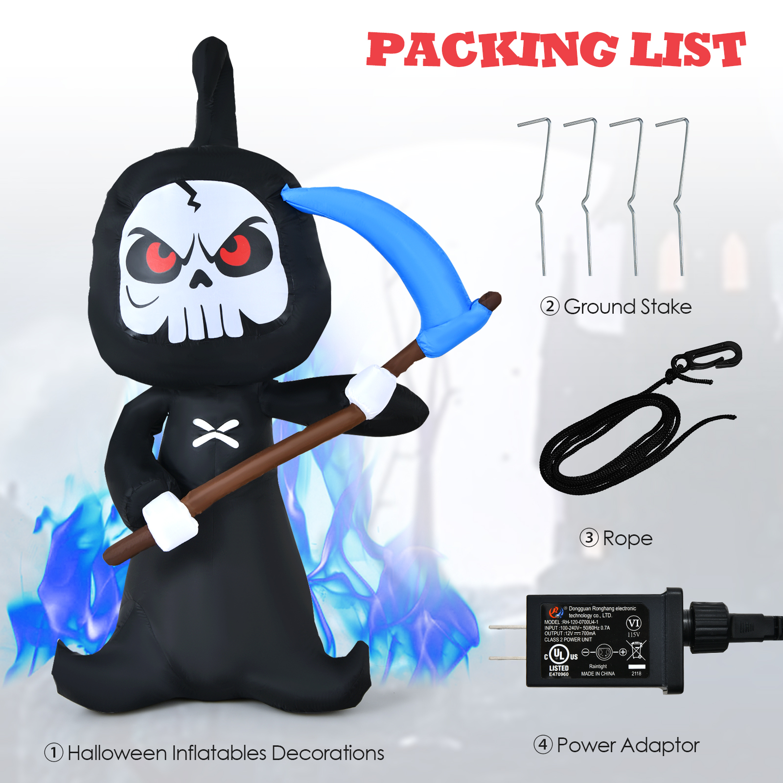 Costway 6 Fuß Halloween aufblasbarer Geist Outdoor Blow Up Dekoration mit LED Lichter - Bild 10 von 12