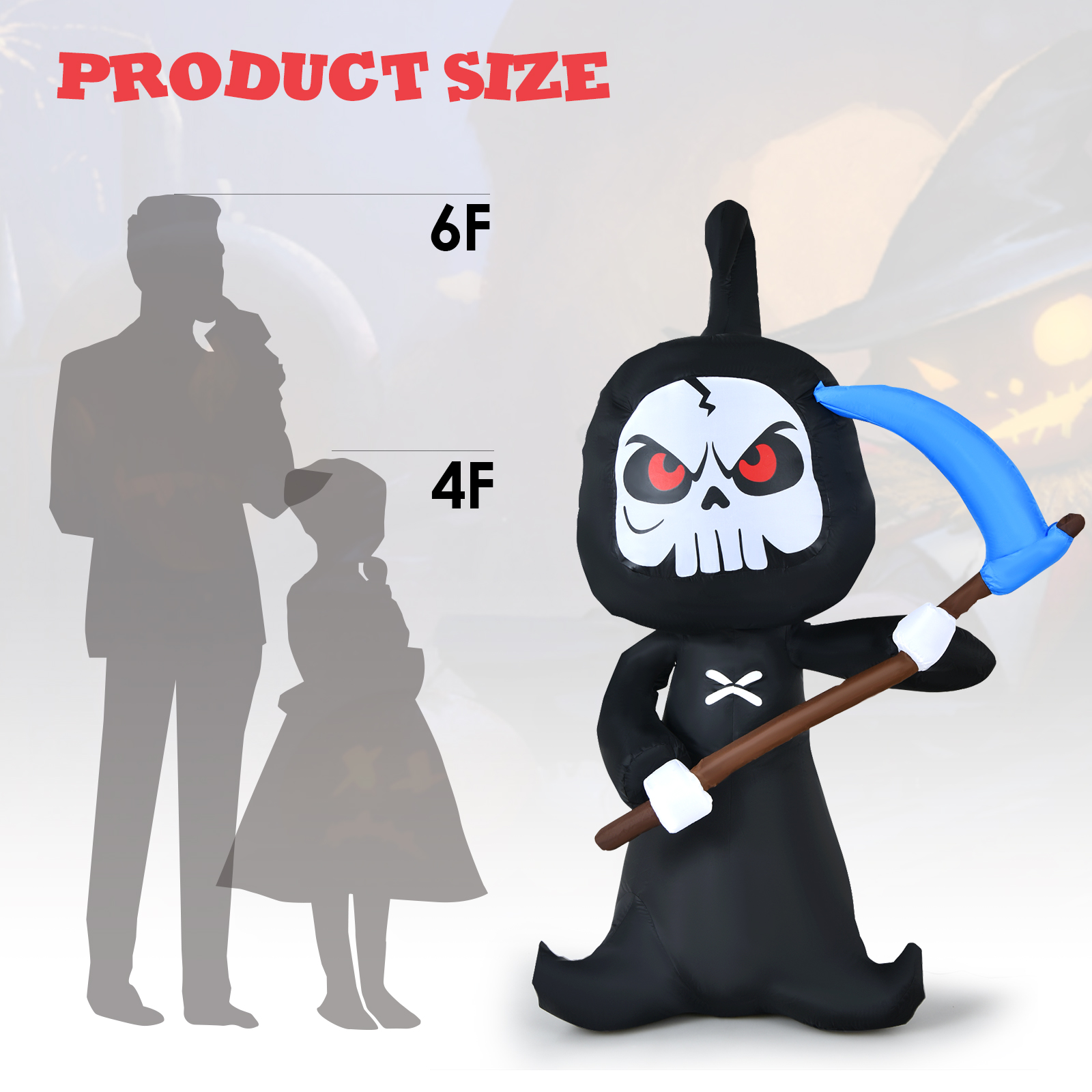Costway 6 Fuß Halloween aufblasbarer Geist Outdoor Blow Up Dekoration mit LED Lichter - Bild 11 von 12