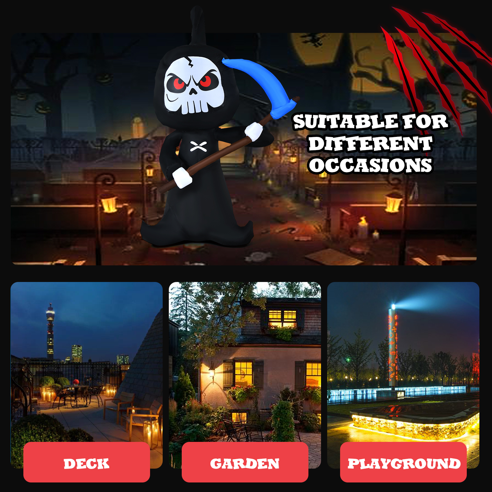 Costway 6 Fuß Halloween aufblasbarer Geist Outdoor Blow Up Dekoration mit LED Lichter - Bild 8 von 12