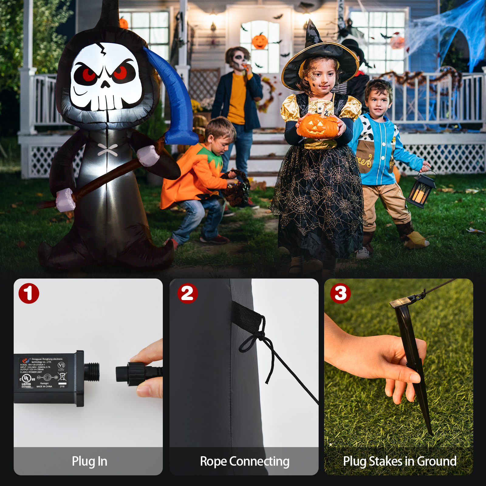 Costway 6 Fuß Halloween aufblasbarer Geist Outdoor Blow Up Dekoration mit LED Lichter - Bild 9 von 12