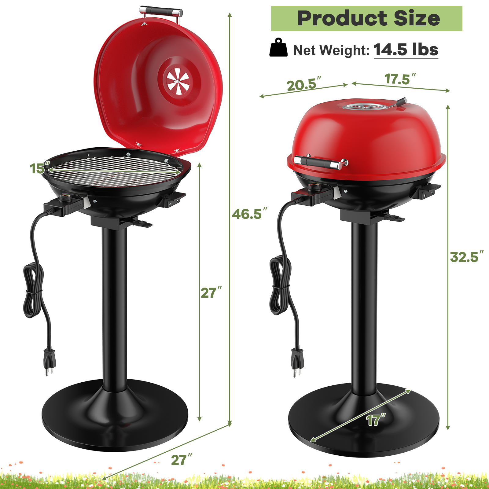 Parrilla de barbacoa eléctrica portátil de 1600 W con bandeja de recogida de aceite y ventilación de aire ajustable - Imagen 12 de 20