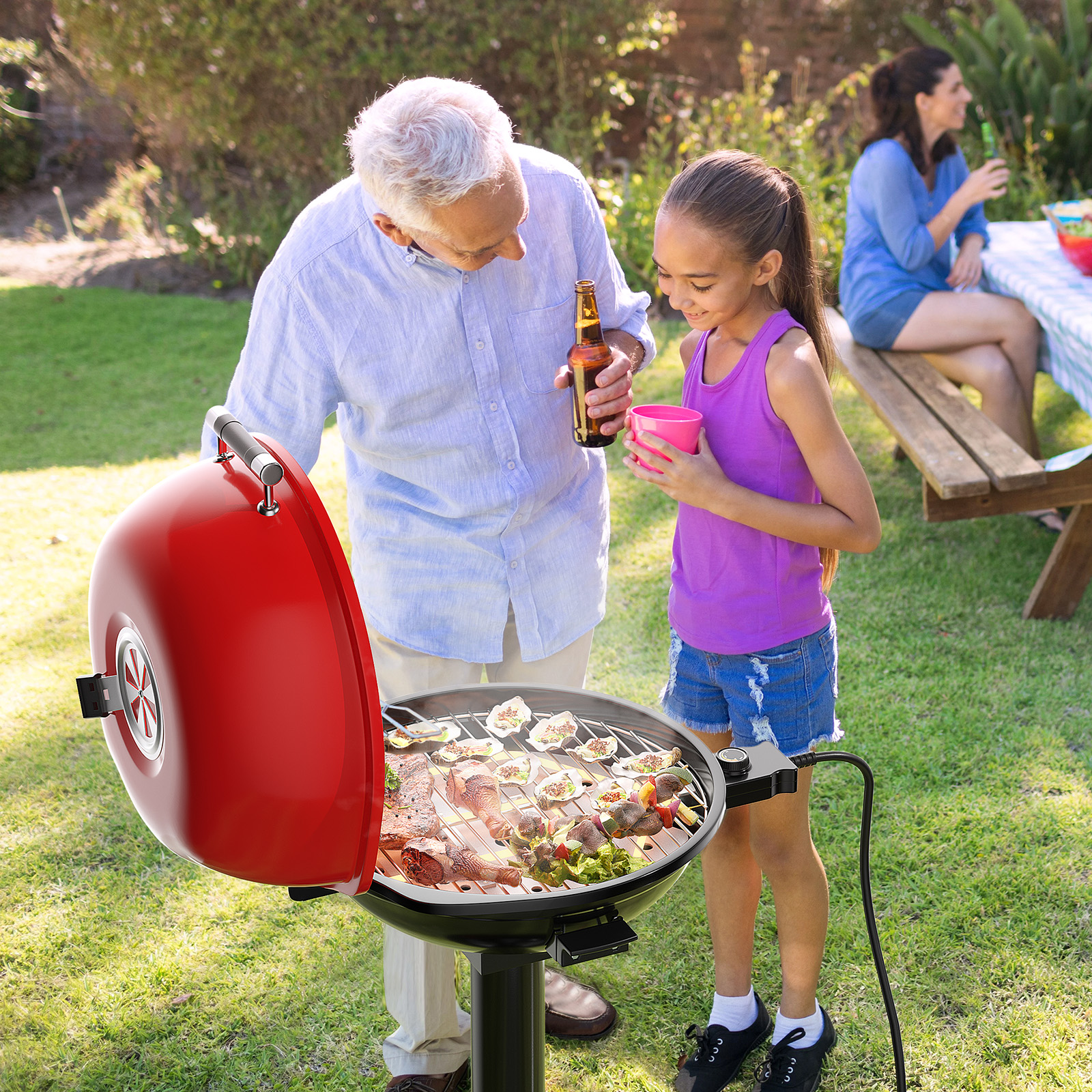 Parrilla de barbacoa eléctrica portátil de 1600 W con bandeja de recogida de aceite y ventilación de aire ajustable - Imagen 13 de 20