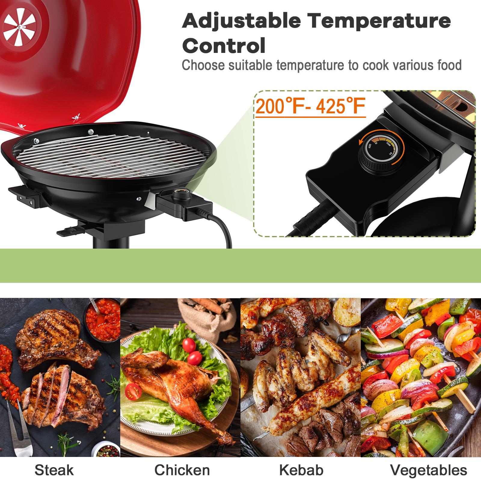 Parrilla de barbacoa eléctrica portátil de 1600 W con bandeja de recogida de aceite y ventilación de aire ajustable - Imagen 17 de 20