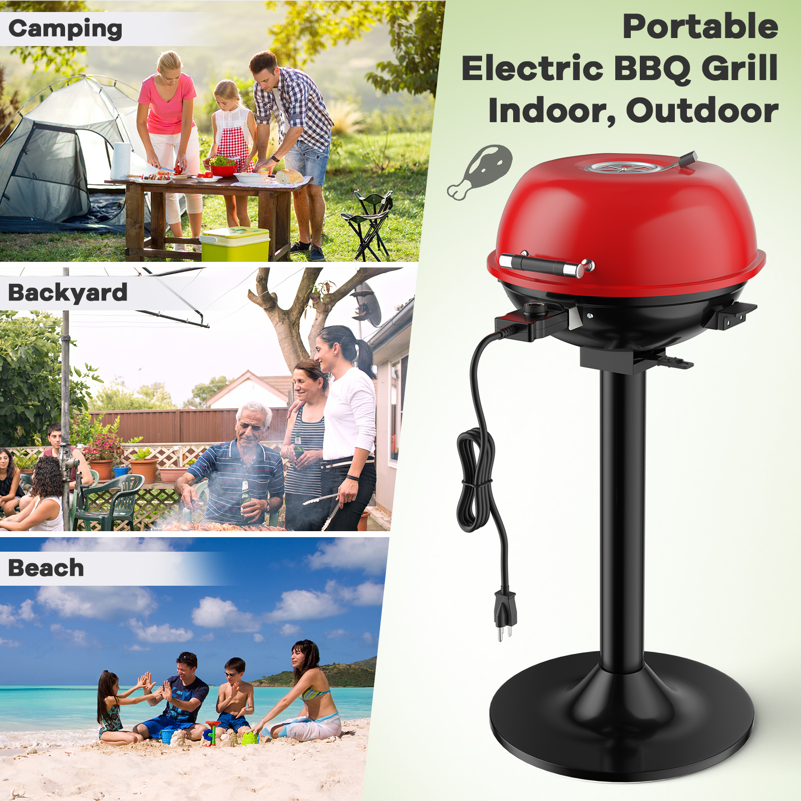 Parrilla de barbacoa eléctrica portátil de 1600 W con bandeja de recogida de aceite y ventilación de aire ajustable - Imagen 18 de 20