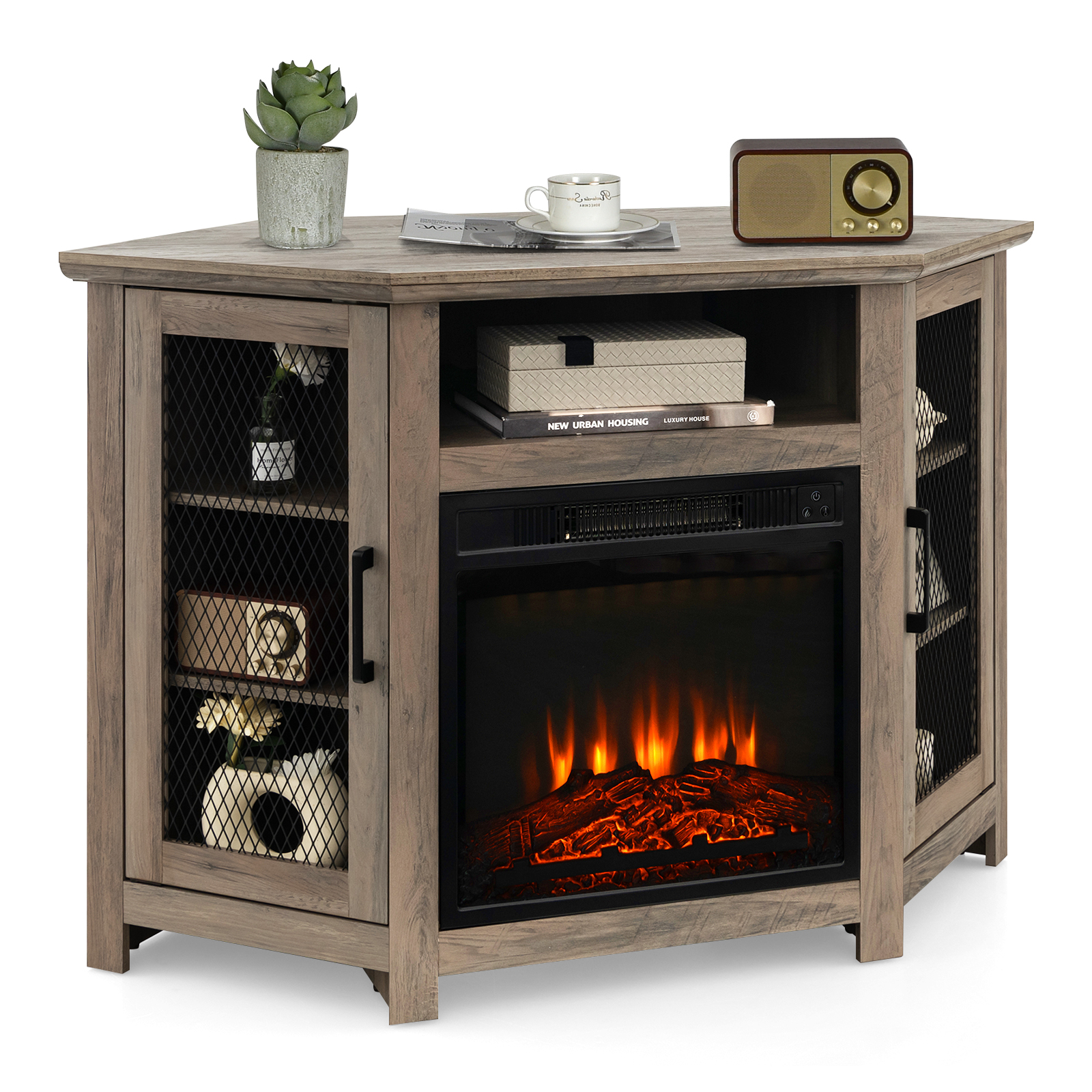 Corner Fireplace TV Stand w/ 45" Corner TV stand & 18" Electric Fireplace