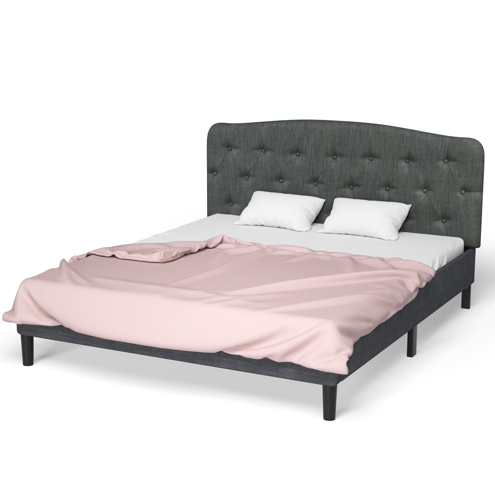 Full Size Upholstered Headboard Only Adjust Button Tufted Faux Linen Dark Grey - Picture 10 of 10