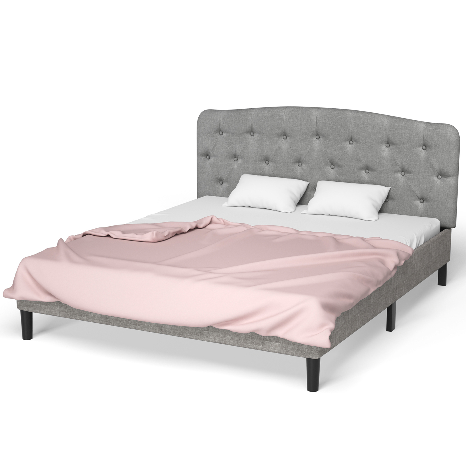 Full Size Upholstered Headboard Only Adjust Button Tufted Faux Linen Light Grey - Picture 11 of 11